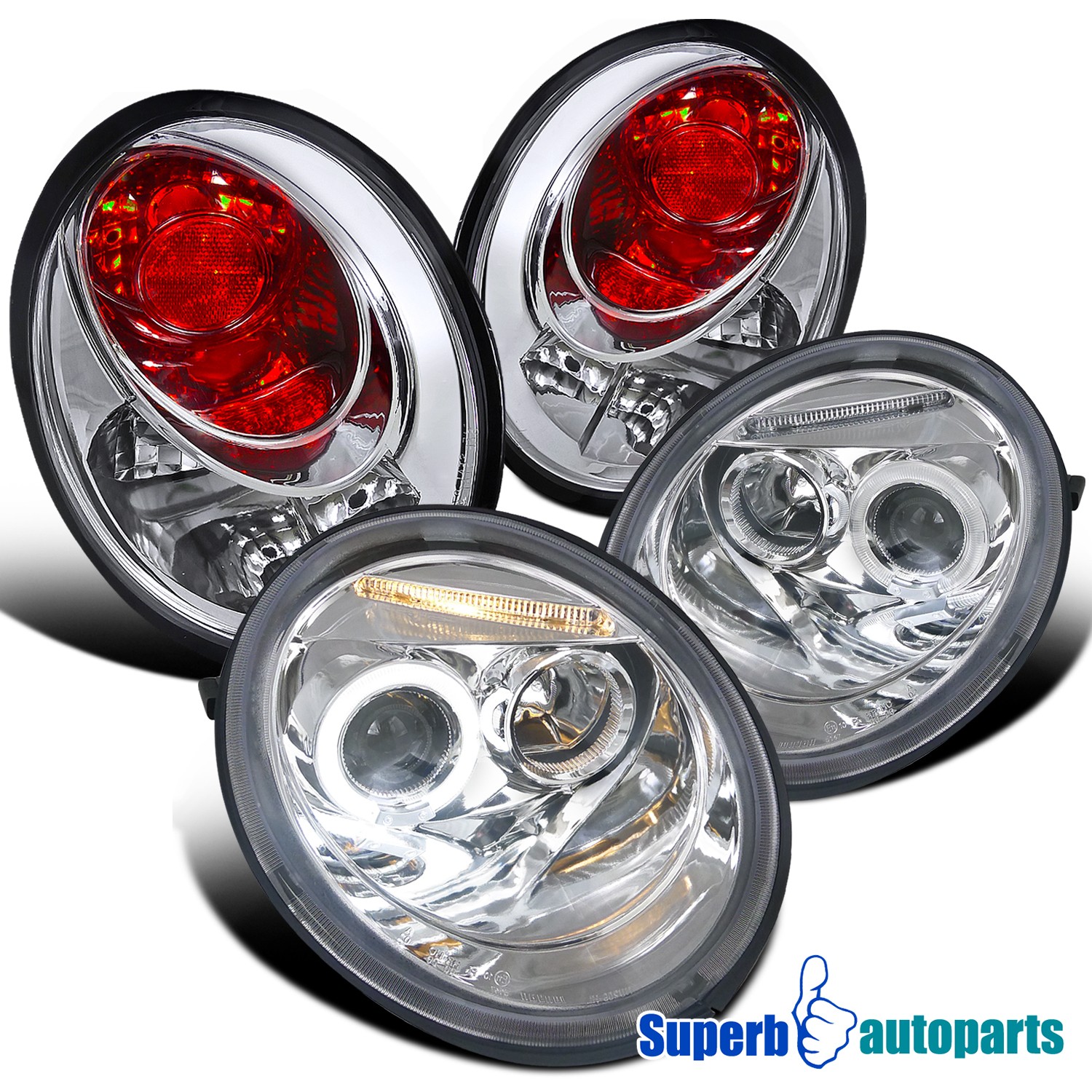 Fits 1998-2005 VW Beetle Halo Projector Headlights+Tail Lights Replacement Fits 1998-2005 VW Beetle Halo Projector Headlights+Tail Lights Replacement