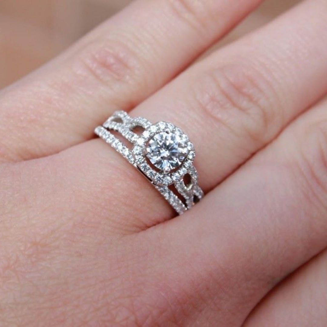 2.31Ct Round Lab Created Diamond Wedding Bridal Ring Set 14k White Gold Plated 2.31Ct Round Lab Created Diamond Wedding Bridal Ring Set 14k White Gold Plated