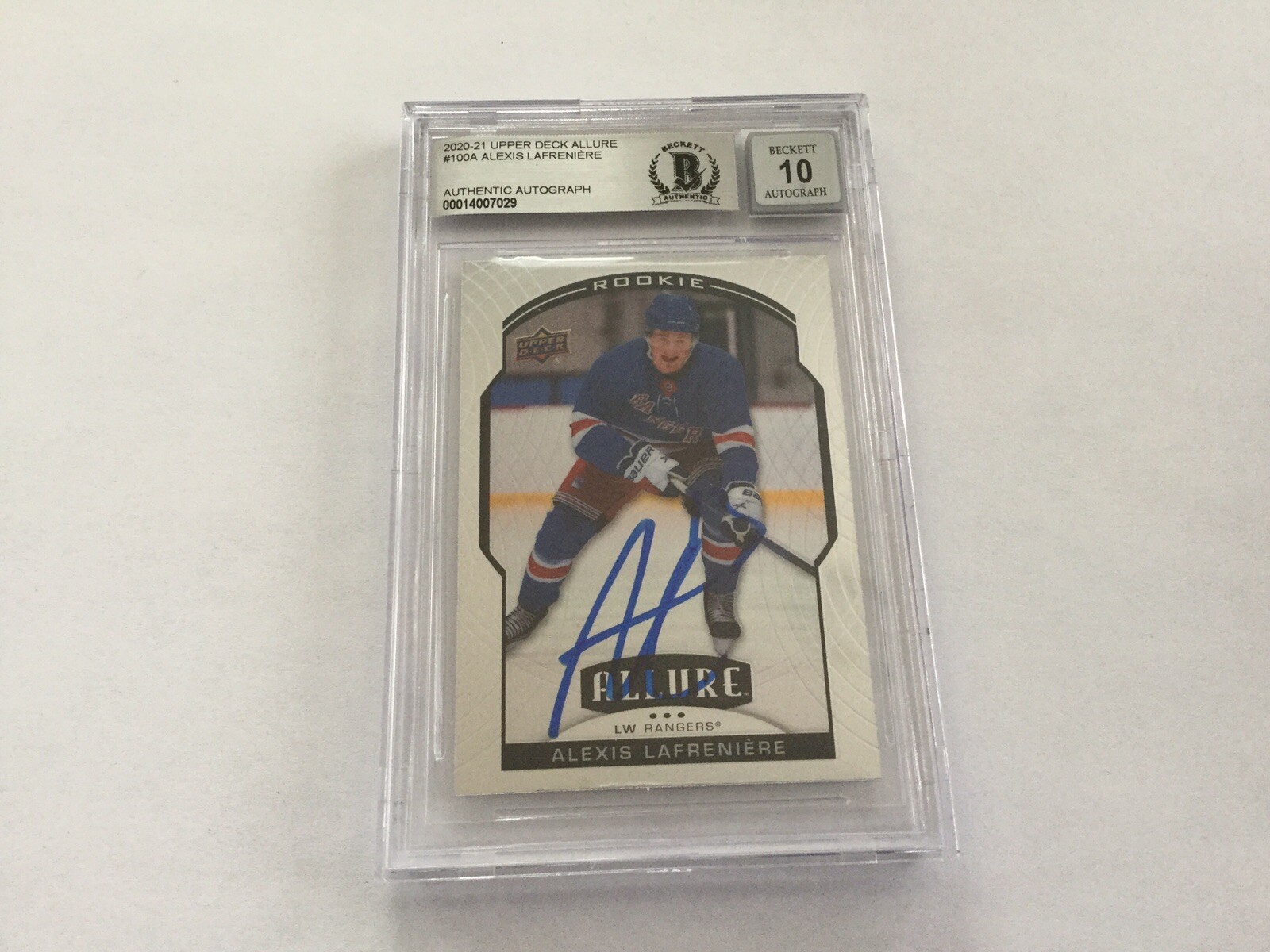 Alexis Lafreniere Signed 2020/21 UD Allure RC Card Slabbed Beckett BAS COA a