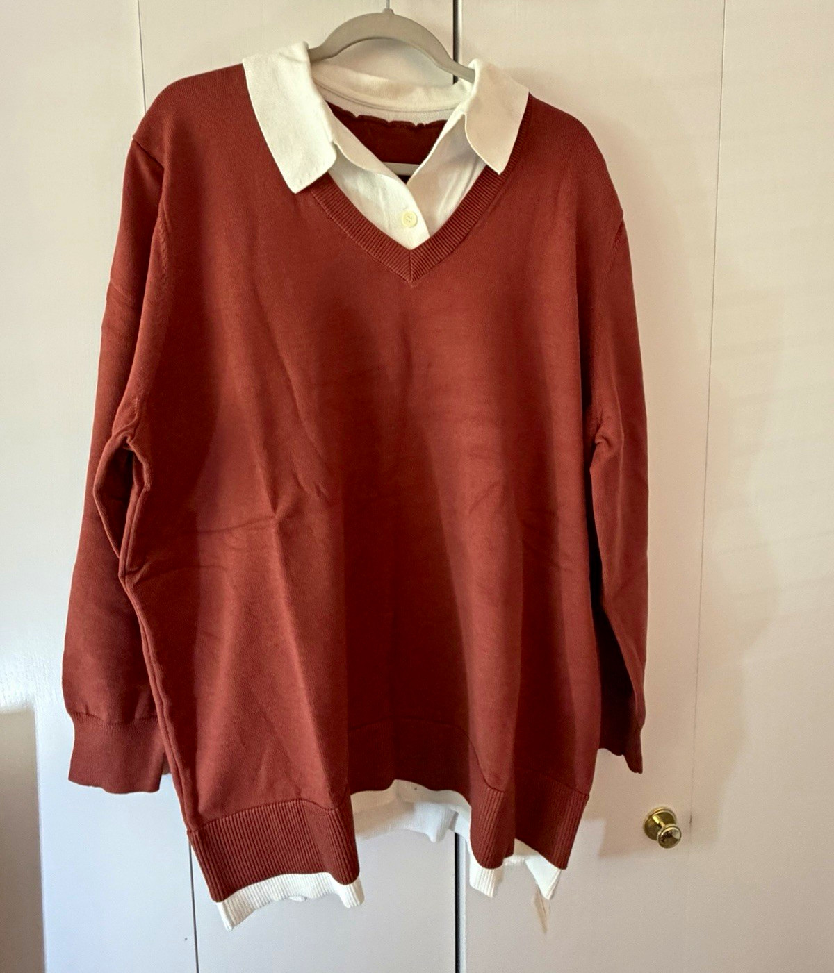 Bloomchic Women\'s Plus Size 18 Rust/Ivory SoftCollared Knit Pullover Sweater NWT