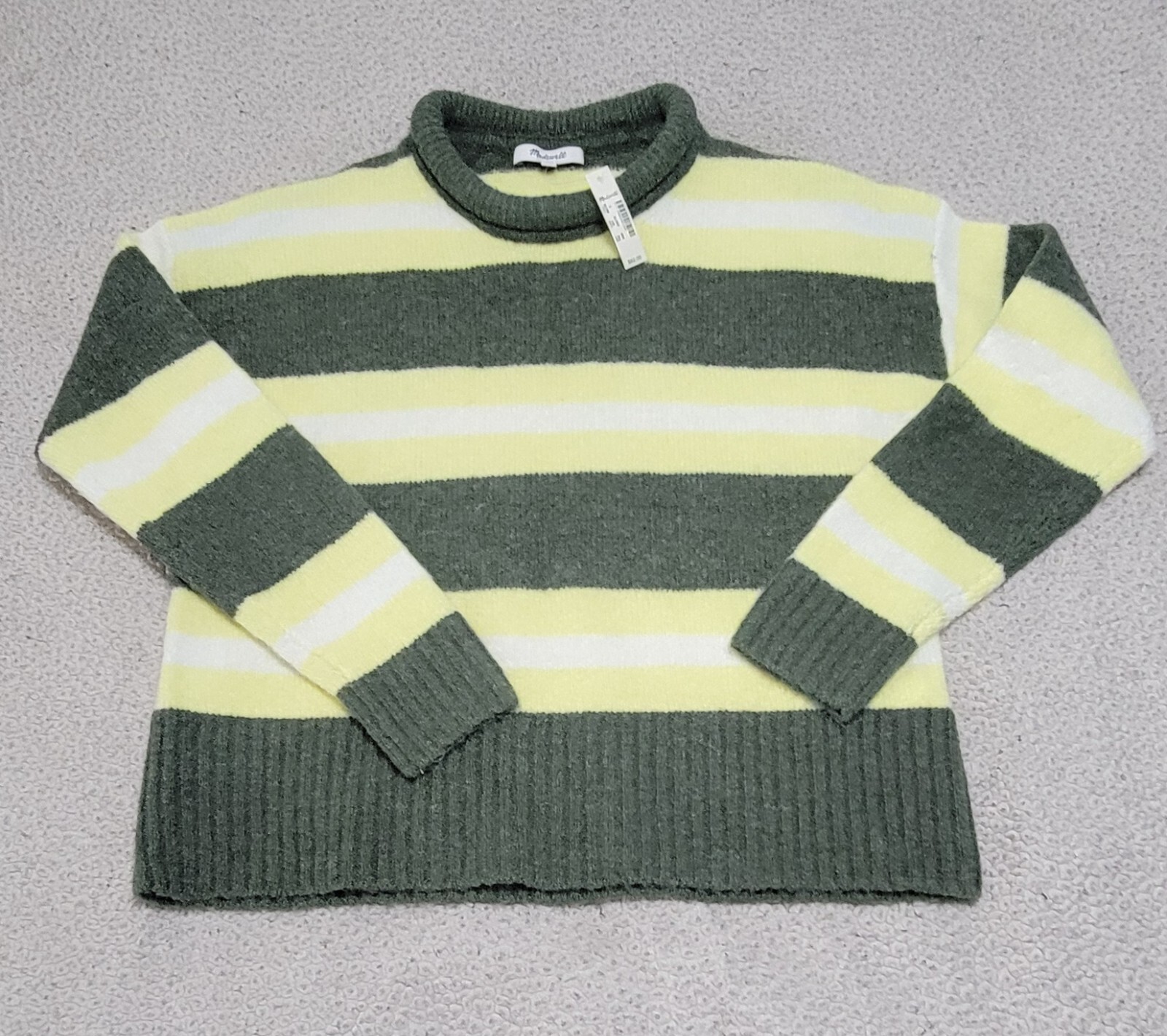 Madewell Womens Striped Green Yellow Fulton Pullover Sweater Size Small NWT