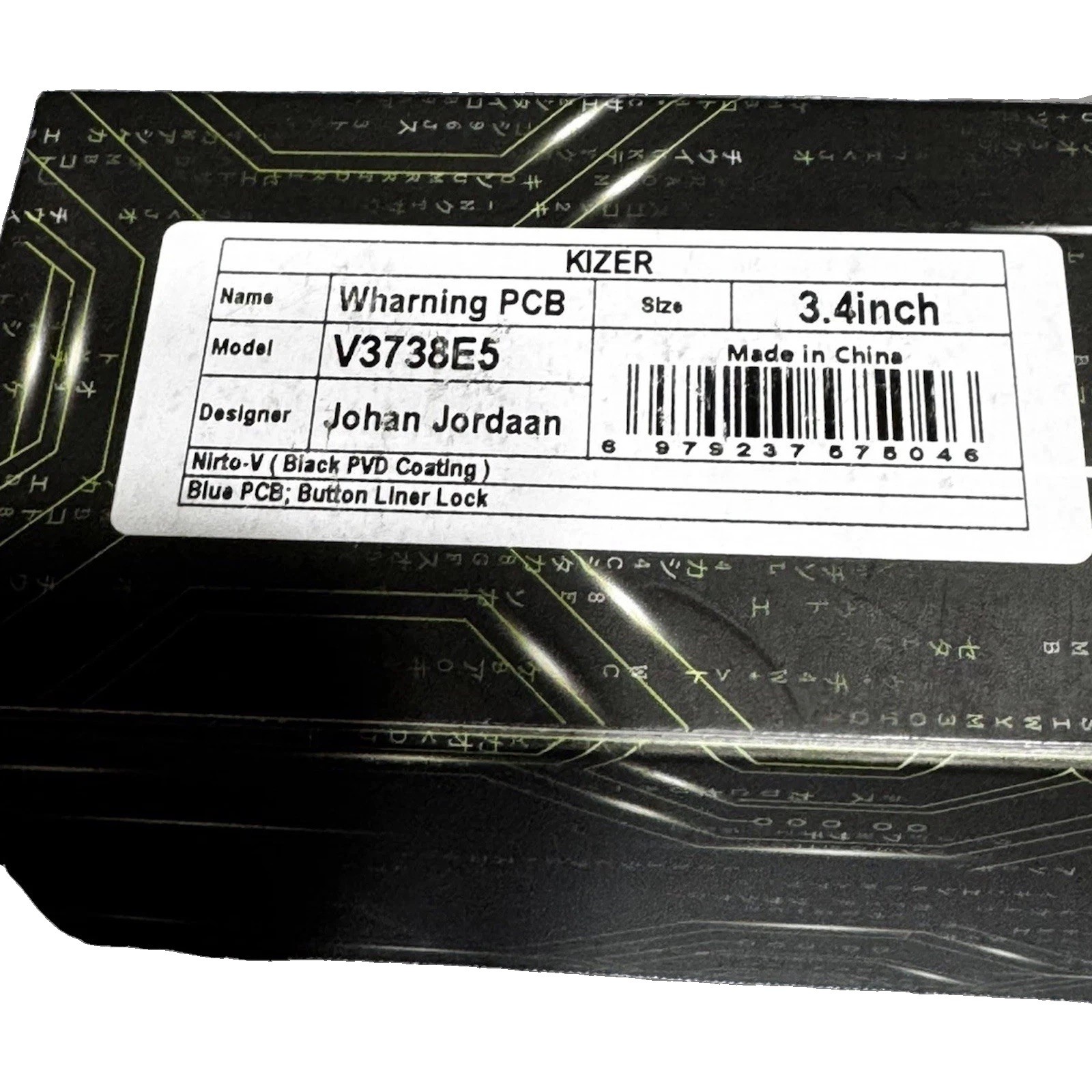 Kizer Wharning PCB V3738E5 Wharncliffe Manual Button Liner Lock Blue Alum Kizer Wharning PCB V3738E5 Wharncliffe Manual Button Liner Lock Blue Alum