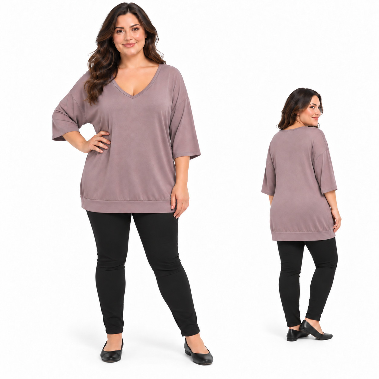 Torrid Women\'s Size 1 1X/14-16 Mauve V-Neck Dolman Sleeve Tunic Blouse Plus EUC