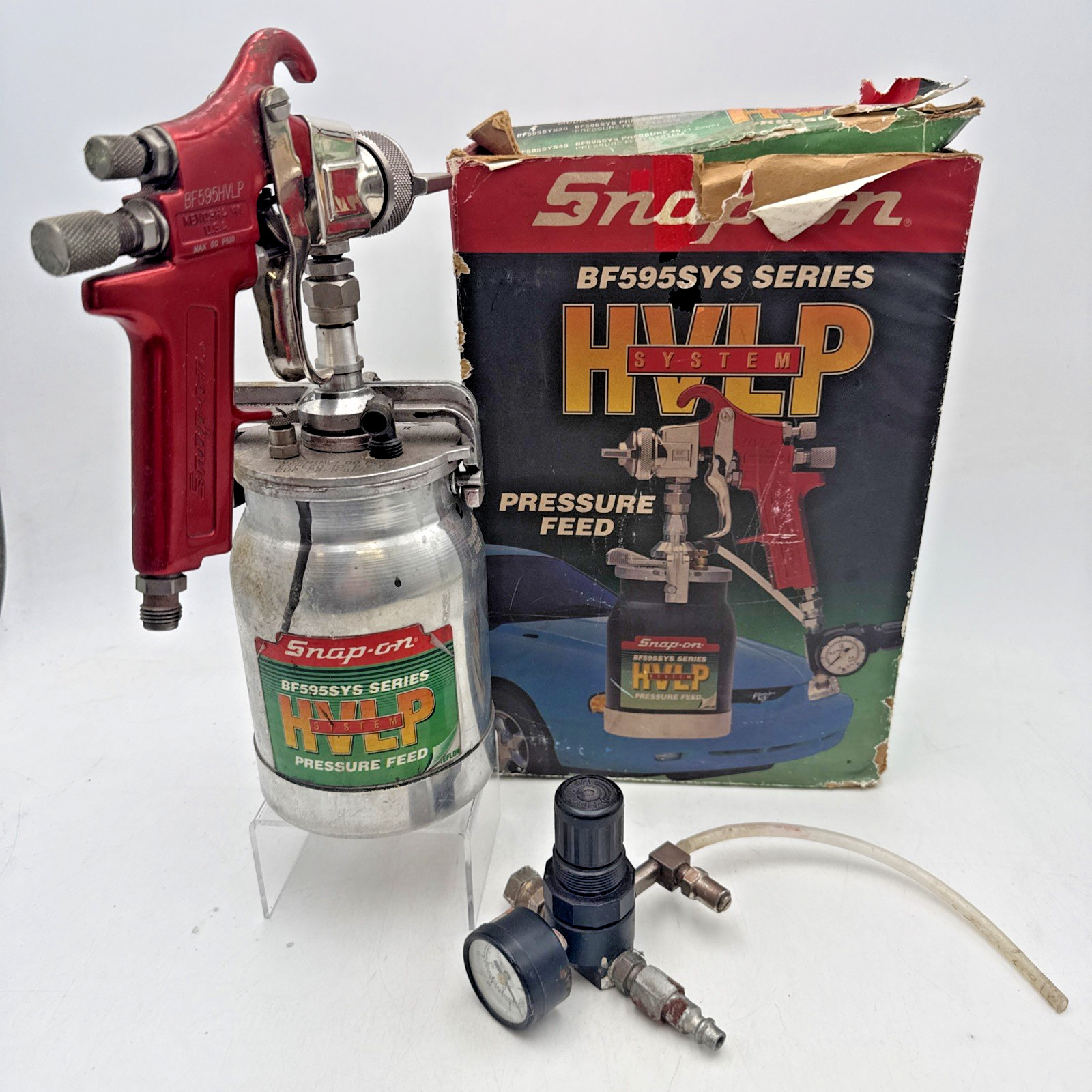 Vtg Snap-on BF595SYS HVLP Pressure Feed Paint Spray Gun Kit W/ Regulator In Box