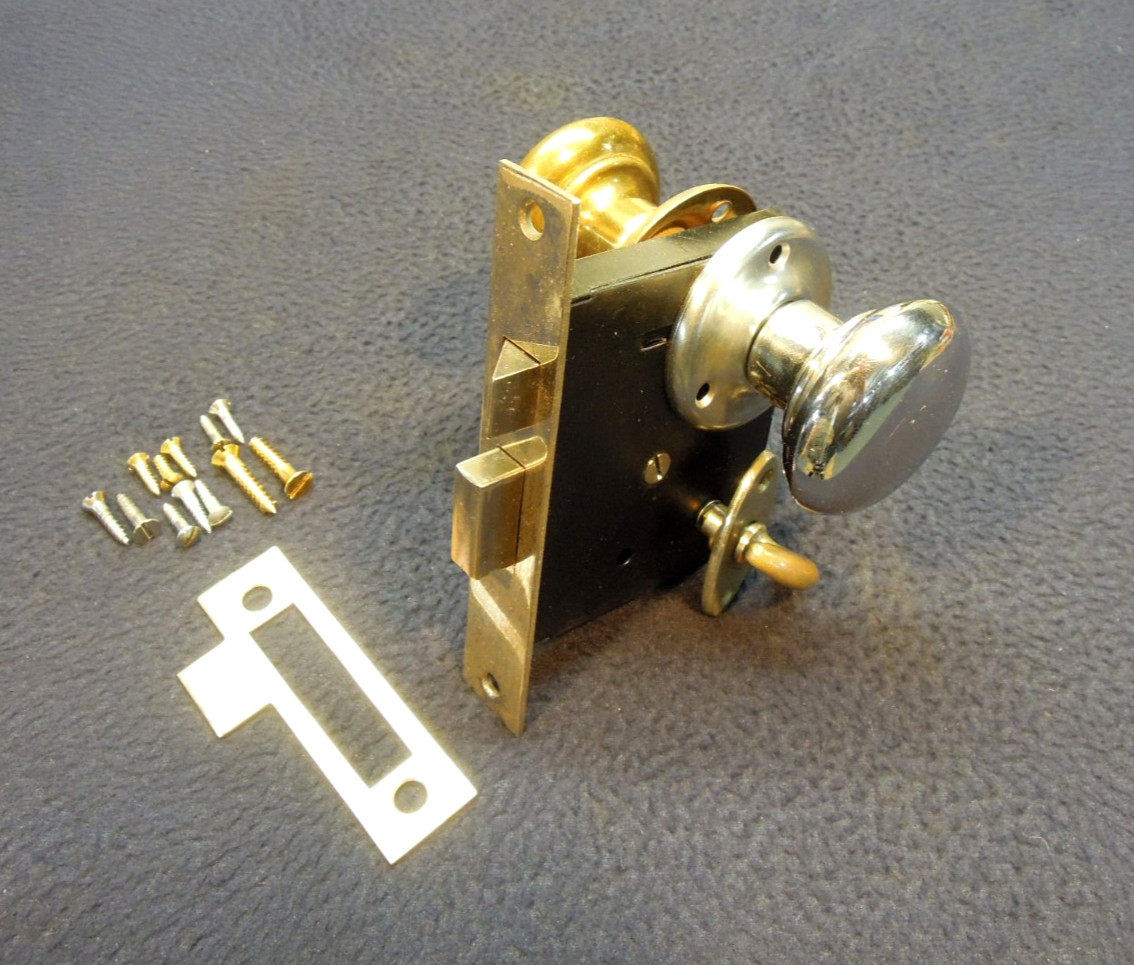 Antique Bath Bedroom Mortise Lock Set w/ Privacy Latch - Refurbished