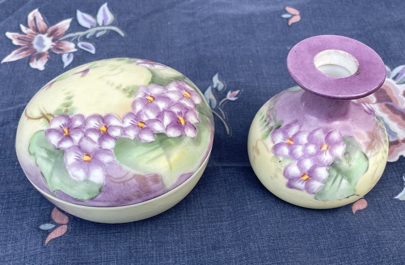 Vtg Hand-Painted Y.A.M. Porcelain Vanity Set J. Cubbin Watson Violets Japan Vtg Hand-Painted Y.A.M. Porcelain Vanity Set J. Cubbin Watson Violets Japan