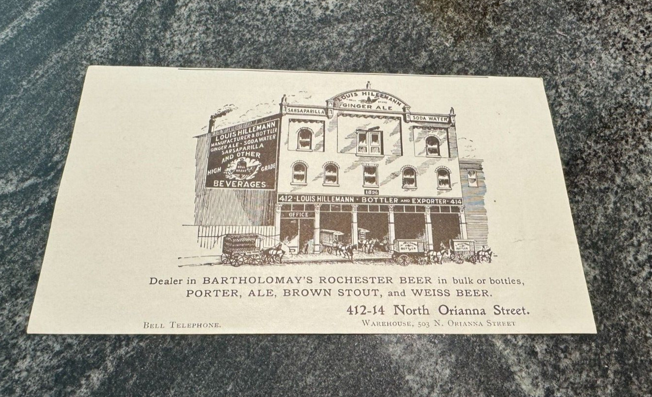 PRE-PRO BARTHOLOMAY\'S ROCHESTER NY BEER PAPER ADVERTISMENT LOUIS HILLEMANN PHILA