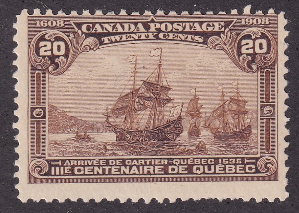 MATT\'S STAMPS CANADA SCOTT #103 QUEBEC TERCENTENARY 20-CENT OF 1908, MH CV$250