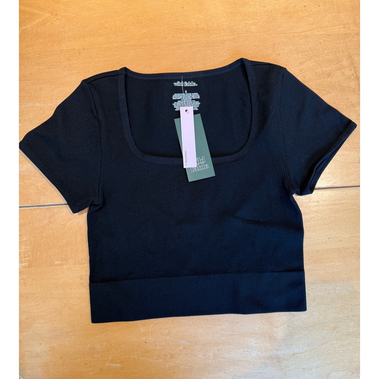 Wild Fable Womens Black Seamless Ribbed Square Neck Short Sleeve Crop Top Small Wild Fable Womens Black Seamless Ribbed Square Neck Short Sleeve Crop Top Small