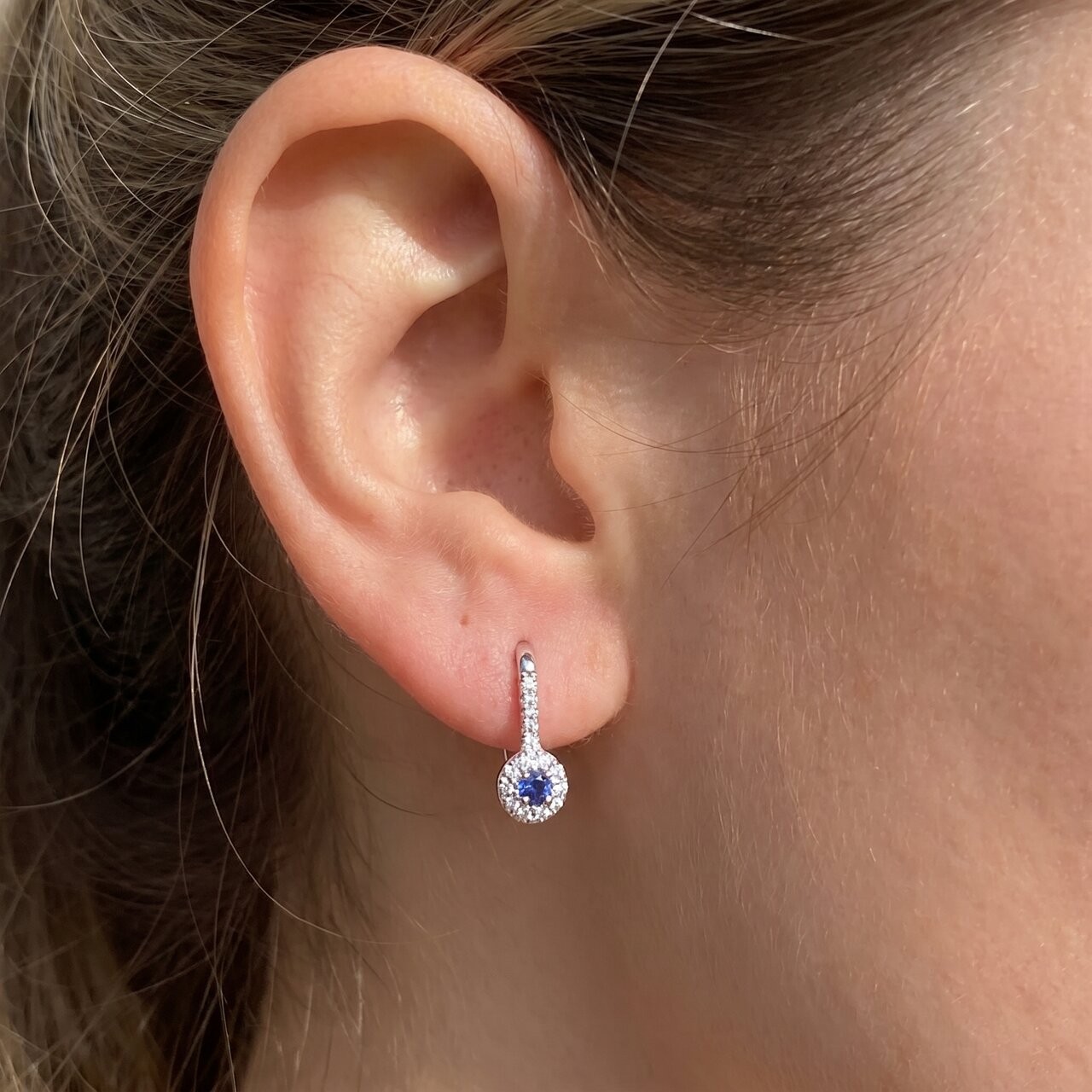 1/3ct Blue Sapphire & Diamond Drop Earrings 10K White Gold