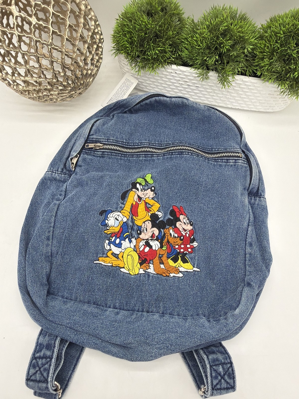 Vintage Disney Store Denim Backpack Embroidered Mickey Minnie Donald Goofy Pluto Vintage Disney Store Denim Backpack Embroidered Mickey Minnie Donald Goofy Pluto