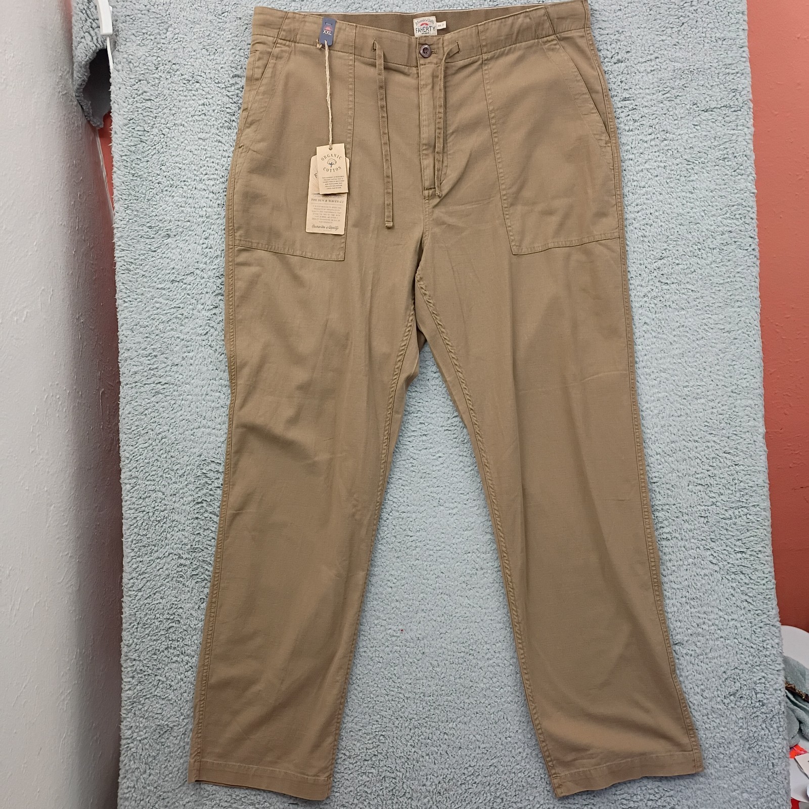 Faherty Dune Utility Pants Mens XXL Wood Bark Drawstring Organic Cotton Chino Faherty Dune Utility Pants Mens XXL Wood Bark Drawstring Organic Cotton Chino