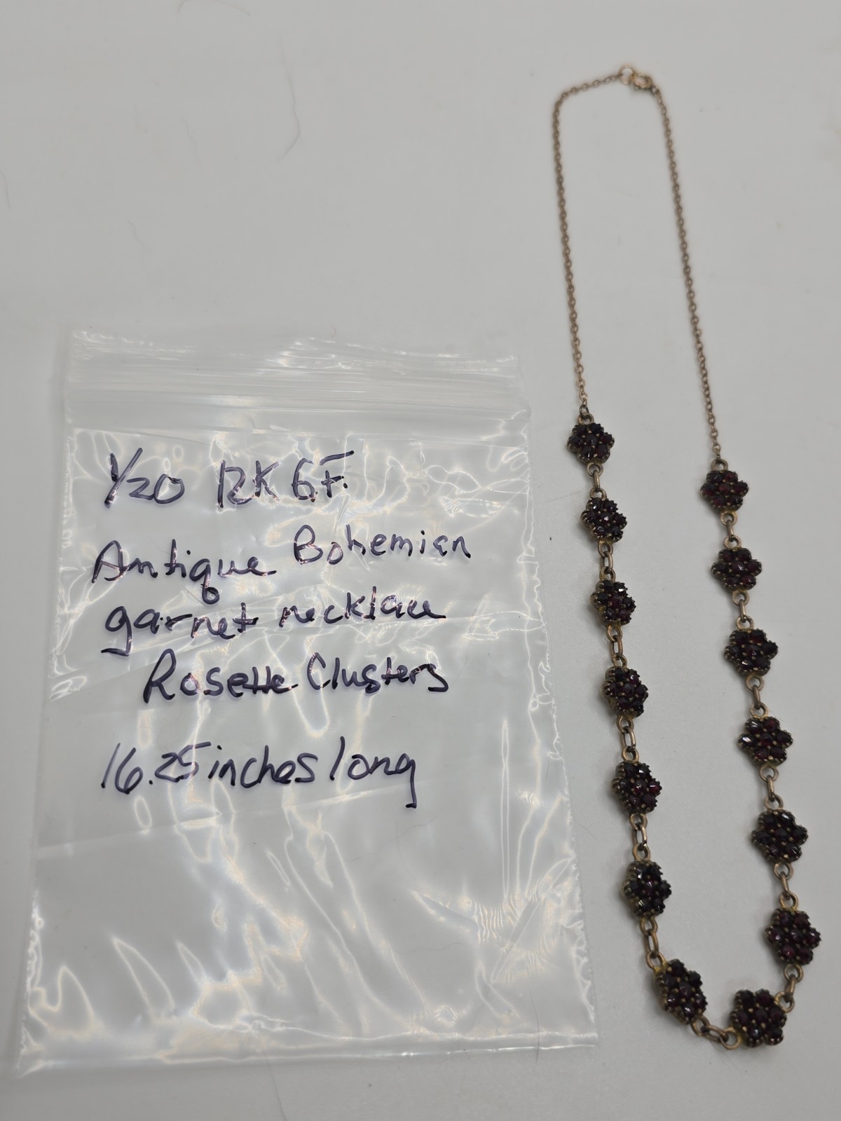 Antique 1/20 12k G.F. Rose Cut Bohemian Garnet Linked Flower 16.25 Antique 1/20 12k G.F. Rose Cut Bohemian Garnet Linked Flower 16.25
