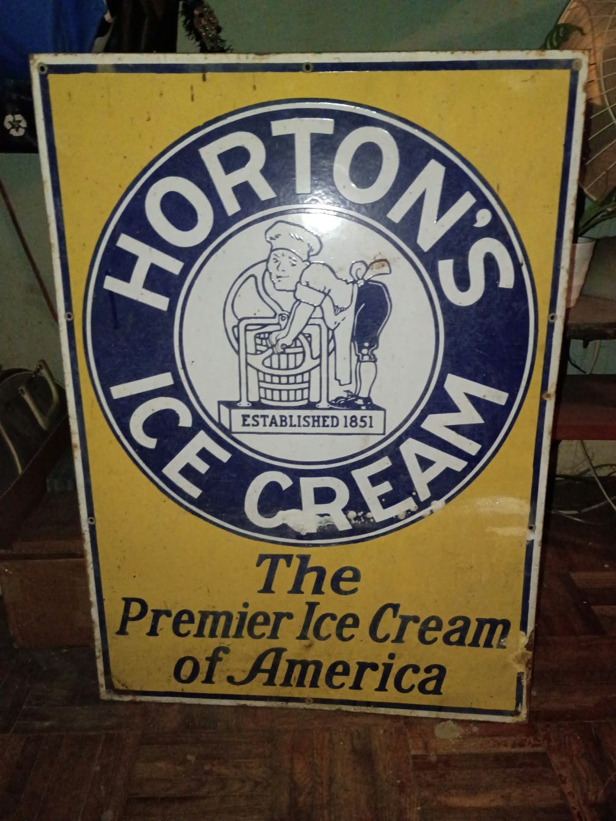 Vintage J.M. Horton's Ice Cream Porcelain Sign 28x20 Advertising Dairy Mint