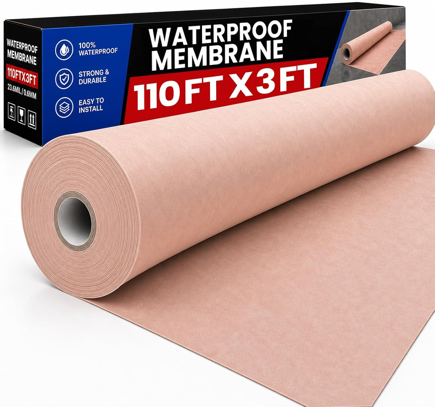 3FT X 110FT (325 Sq Ft) Professional Ultra Wide Waterproof Membrane Roll, Large 3FT X 110FT (325 Sq Ft) Professional Ultra Wide Waterproof Membrane Roll, Large
