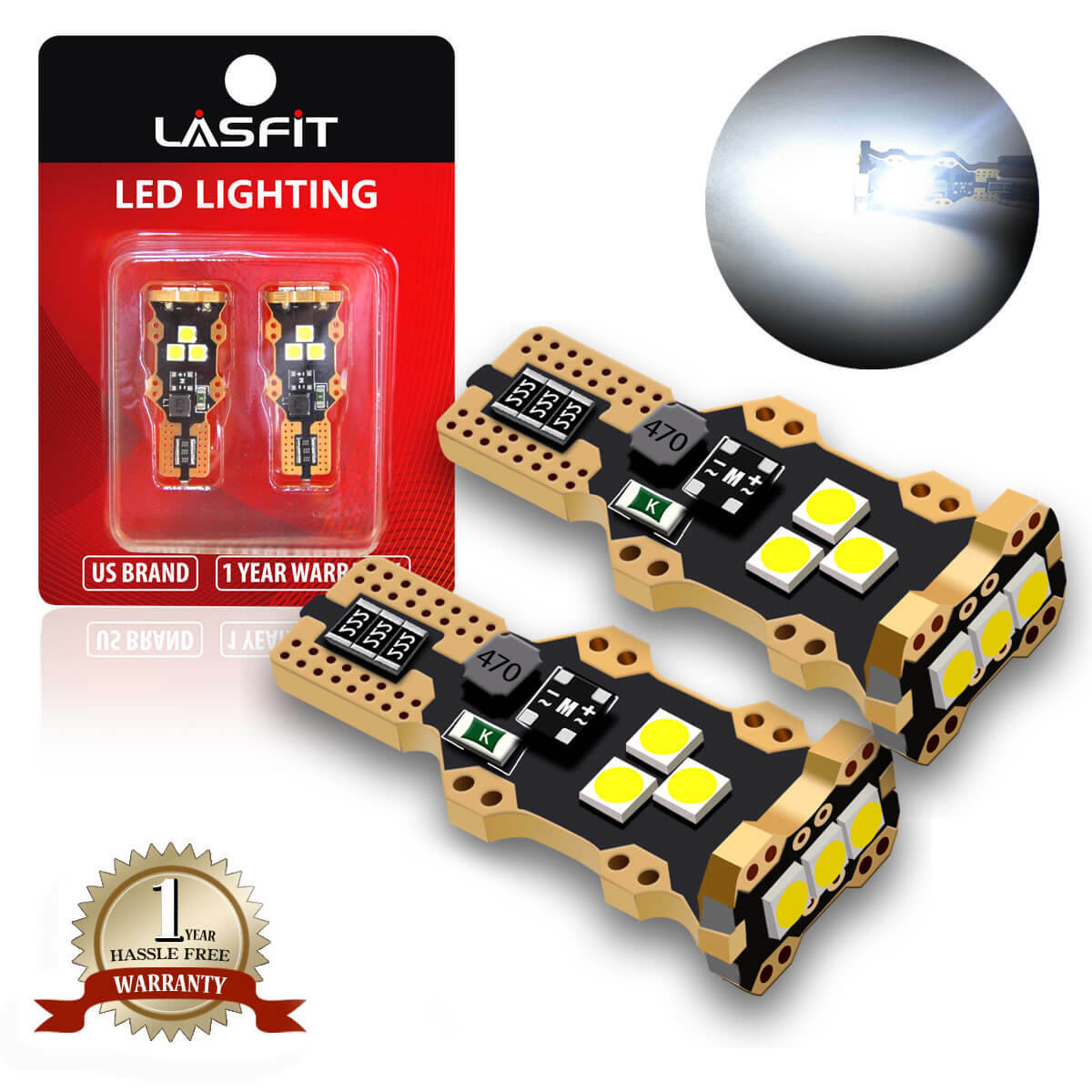 LASFIT LED Reverse Back Up Light Bulb 921 912 W16W T15 906 916 Super White 6000K