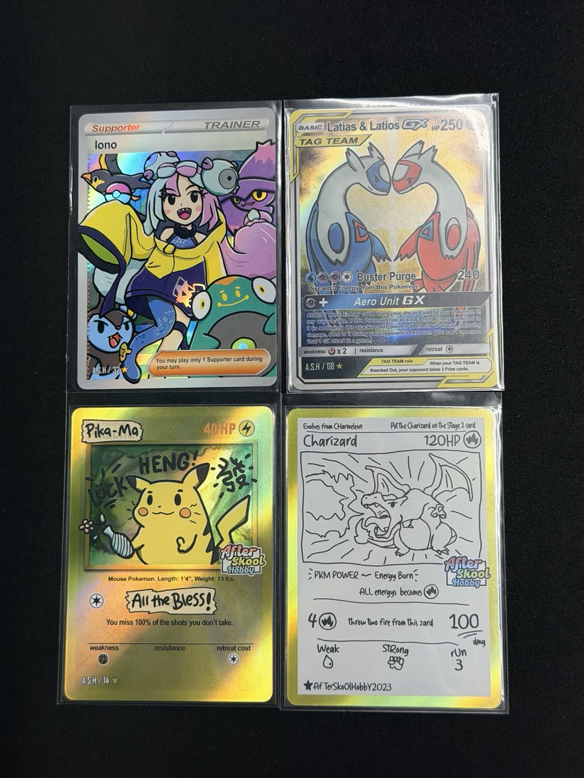 Charizard Pikachu GEN ONE After Skool Hobby Yu Nagaba Style 4 Card LOT Fan Art Charizard Pikachu GEN ONE After Skool Hobby Yu Nagaba Style 4 Card LOT Fan Art