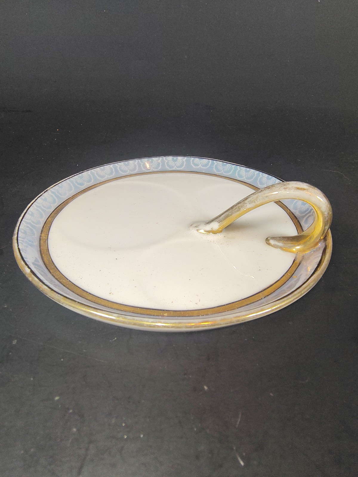 Antique Noritake M Japan Blue Floral Gold Condiment Cruet Set Holder Tray