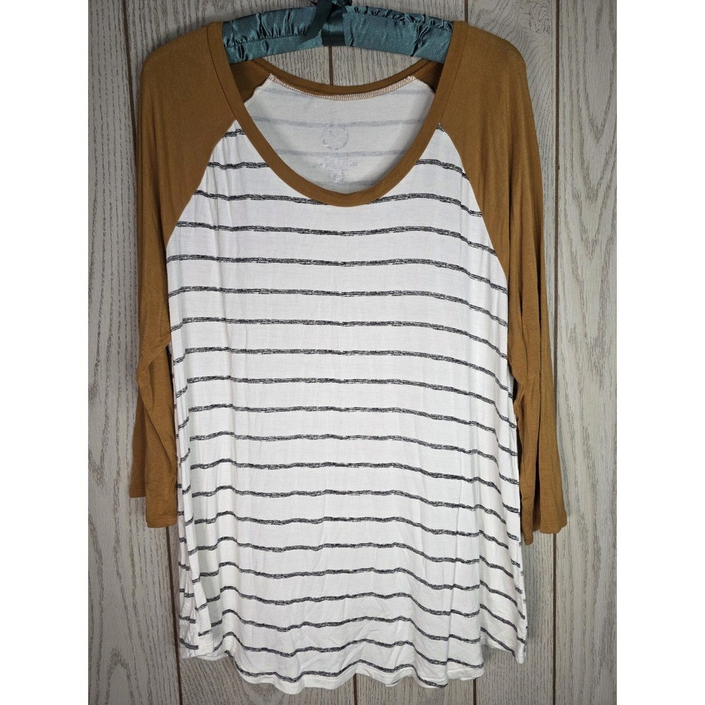 Maurices 24/7 Striped Baseball Tee XXL Boho Mustard Yellow Raglan Fall Top 2X Maurices 24/7 Striped Baseball Tee XXL Boho Mustard Yellow Raglan Fall Top 2X