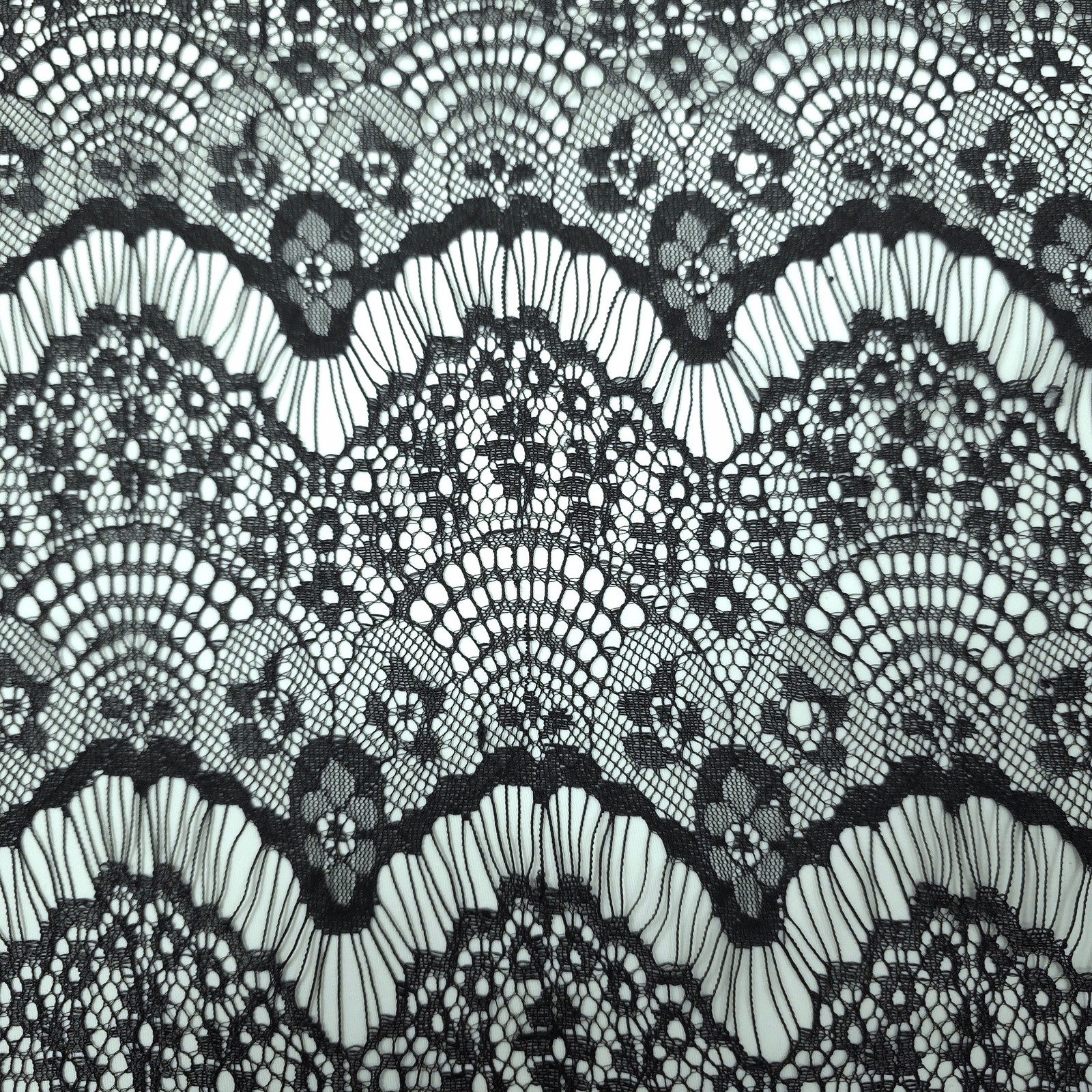 Chantilly Black Scalloped Stripe Lace Fabric 58\