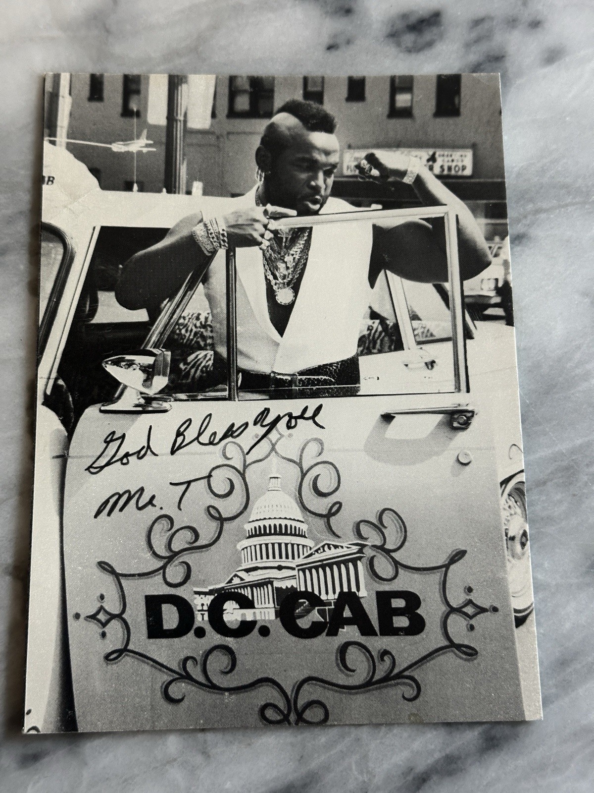Vintage 1980s Mr. T Signed D.C. Cab Promotional Publicity Card Autograph Real