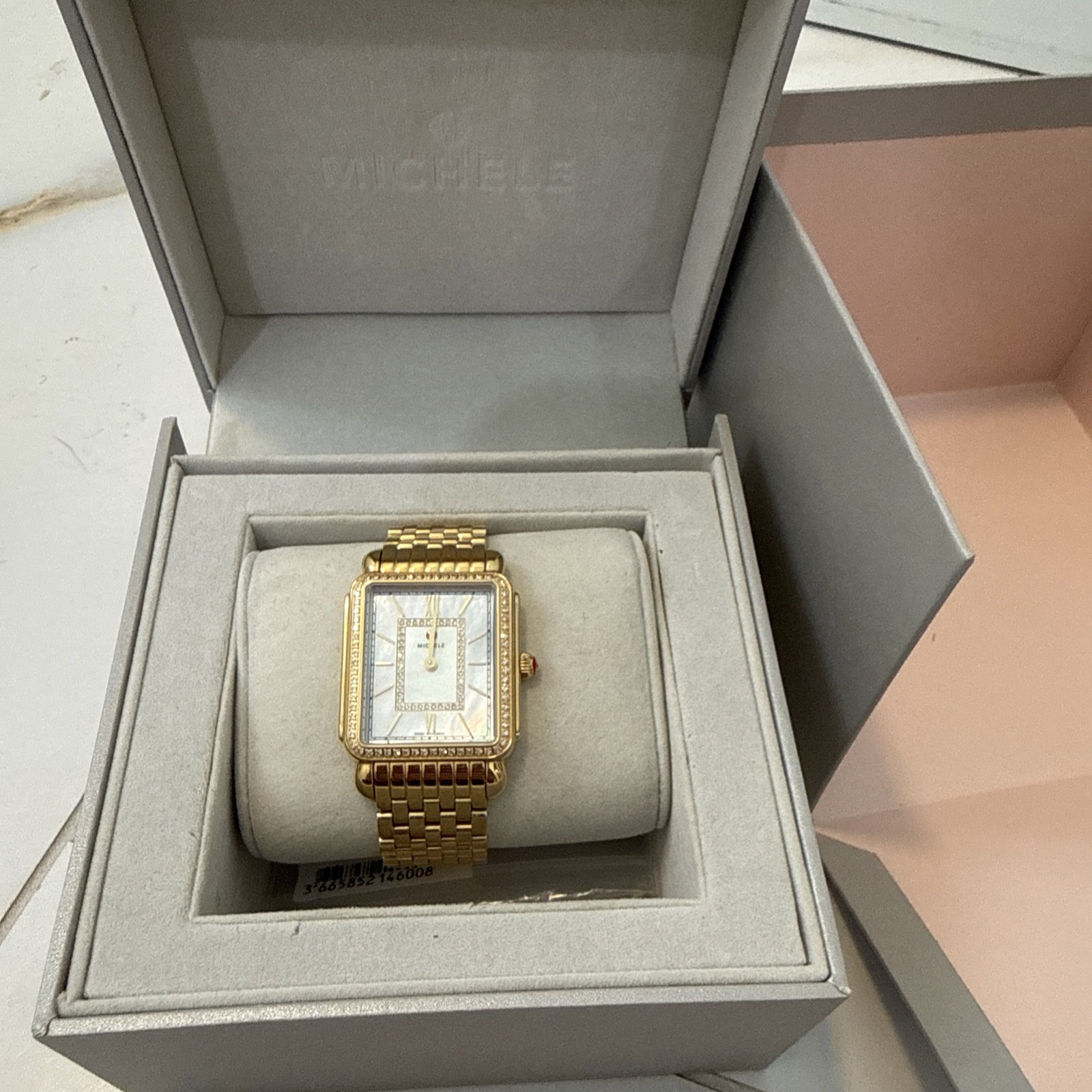 Michele Women\'s Gold Deco II Diamond Mother of Pearl Bracelet Watch Size 29mm Michele Women\'s Gold Deco II Diamond Mother of Pearl Bracelet Watch Size 29mm