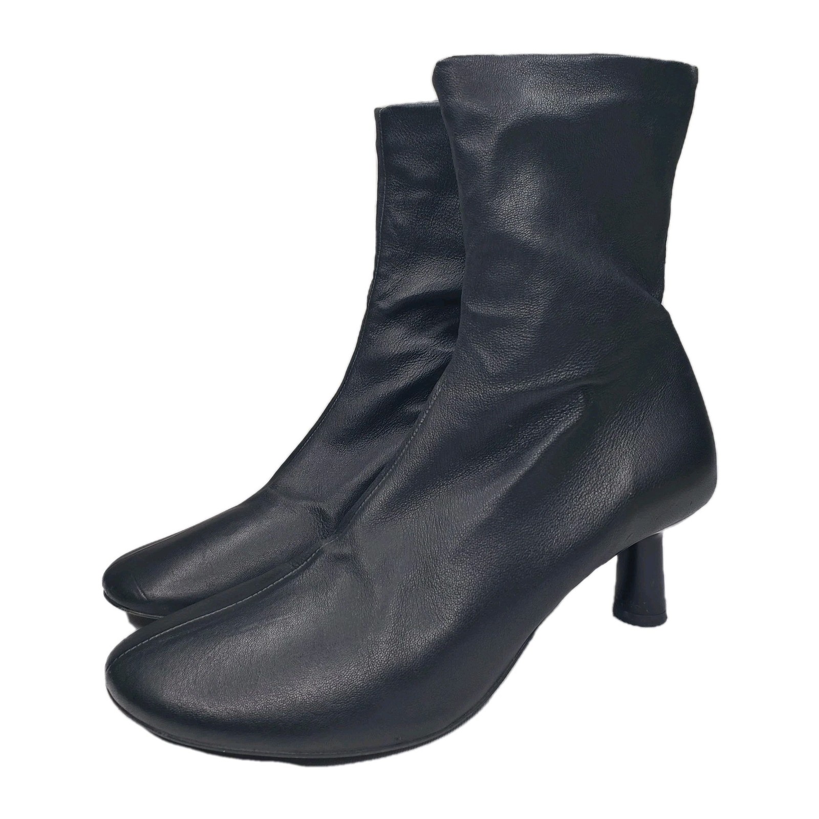 COS  Sock Boots Booties Kitten Heels Size Black Nappa Leather 36 EU 6 US