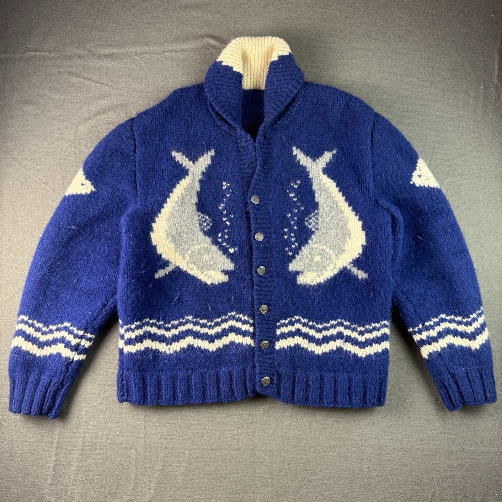 1950s Cowichan Salmon Chunky Knit Cardigan Sweater