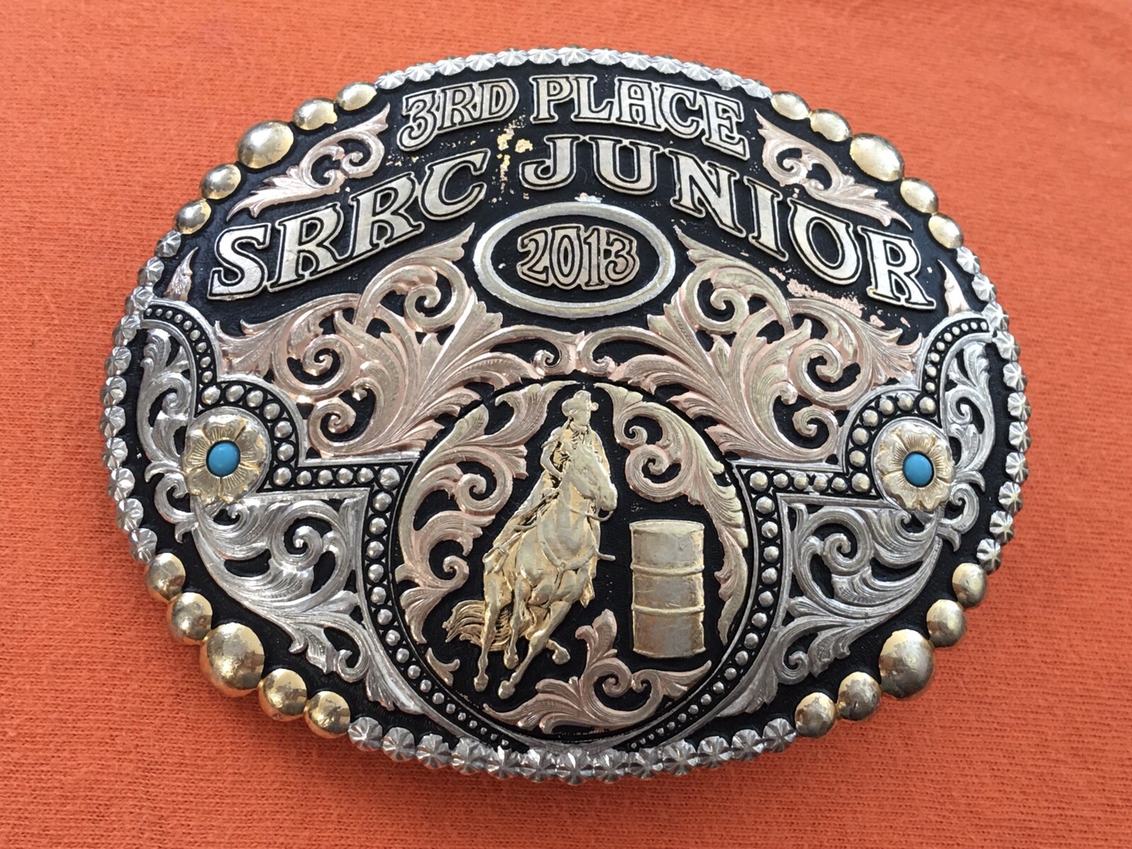 Vintage Premium Gist USA 2013 SRCC Junior Rodeo Barrel Racer Trophy Belt Buckle Vintage Premium Gist USA 2013 SRCC Junior Rodeo Barrel Racer Trophy Belt Buckle
