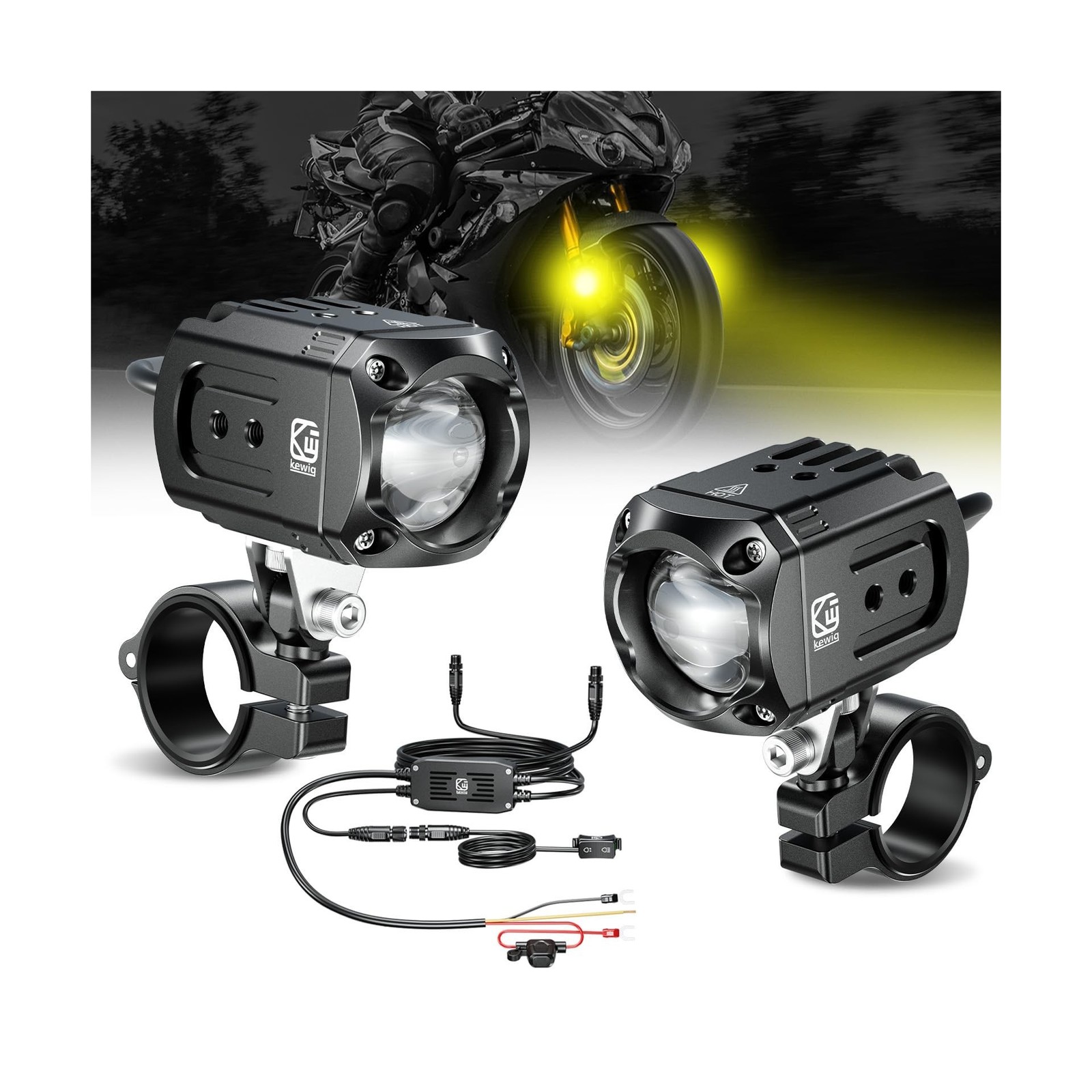 Kewig Motorcycle Auxiliary LED Light Kit Driving Spotlights White/Amber L... Kewig Motorcycle Auxiliary LED Light Kit Driving Spotlights White/Amber L...