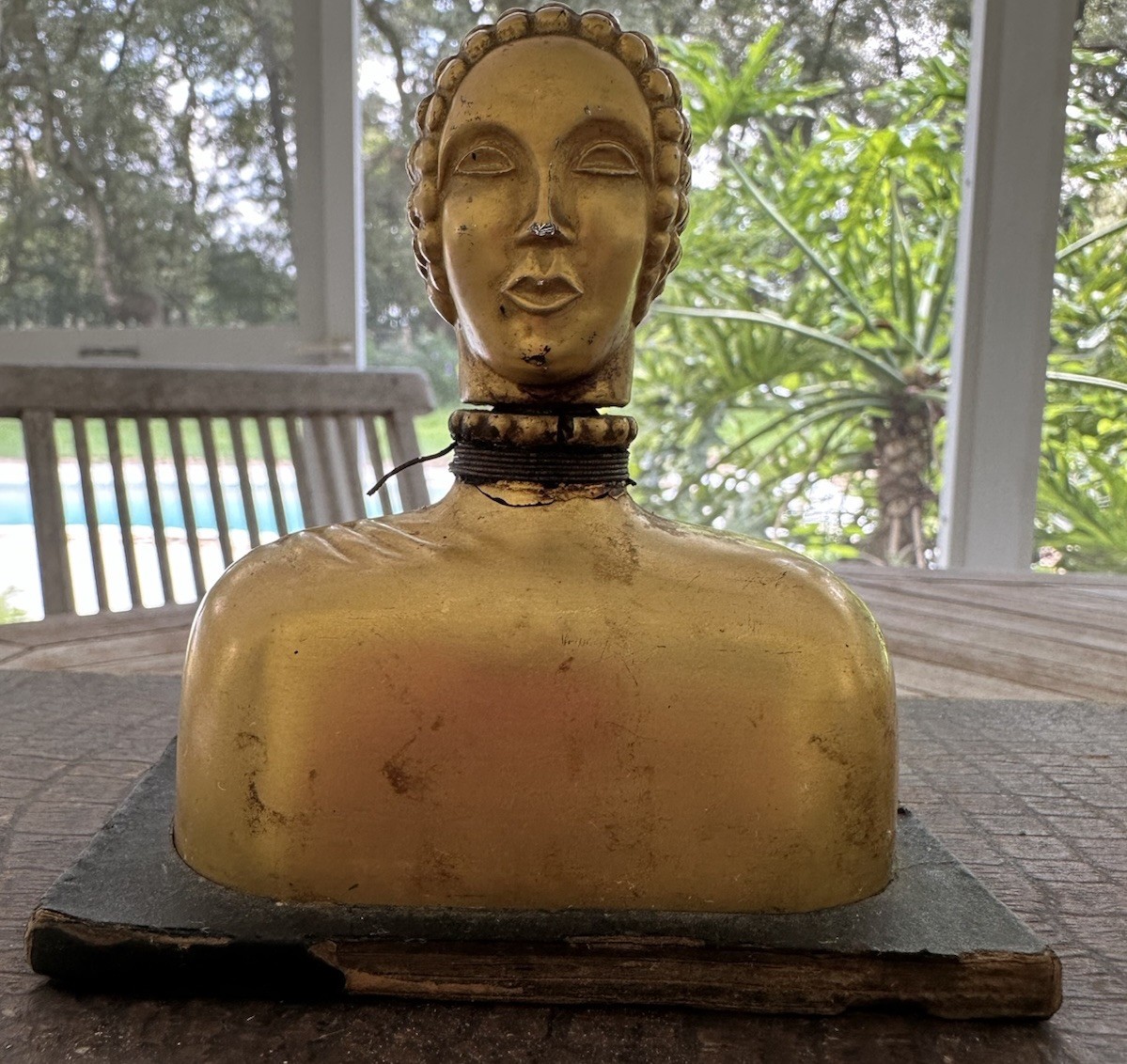 1940’s Vintage Hattie Carnegie Perfume Empty Bottle Gold Bust 3oz Large - READ 1940’s Vintage Hattie Carnegie Perfume Empty Bottle Gold Bust 3oz Large - READ