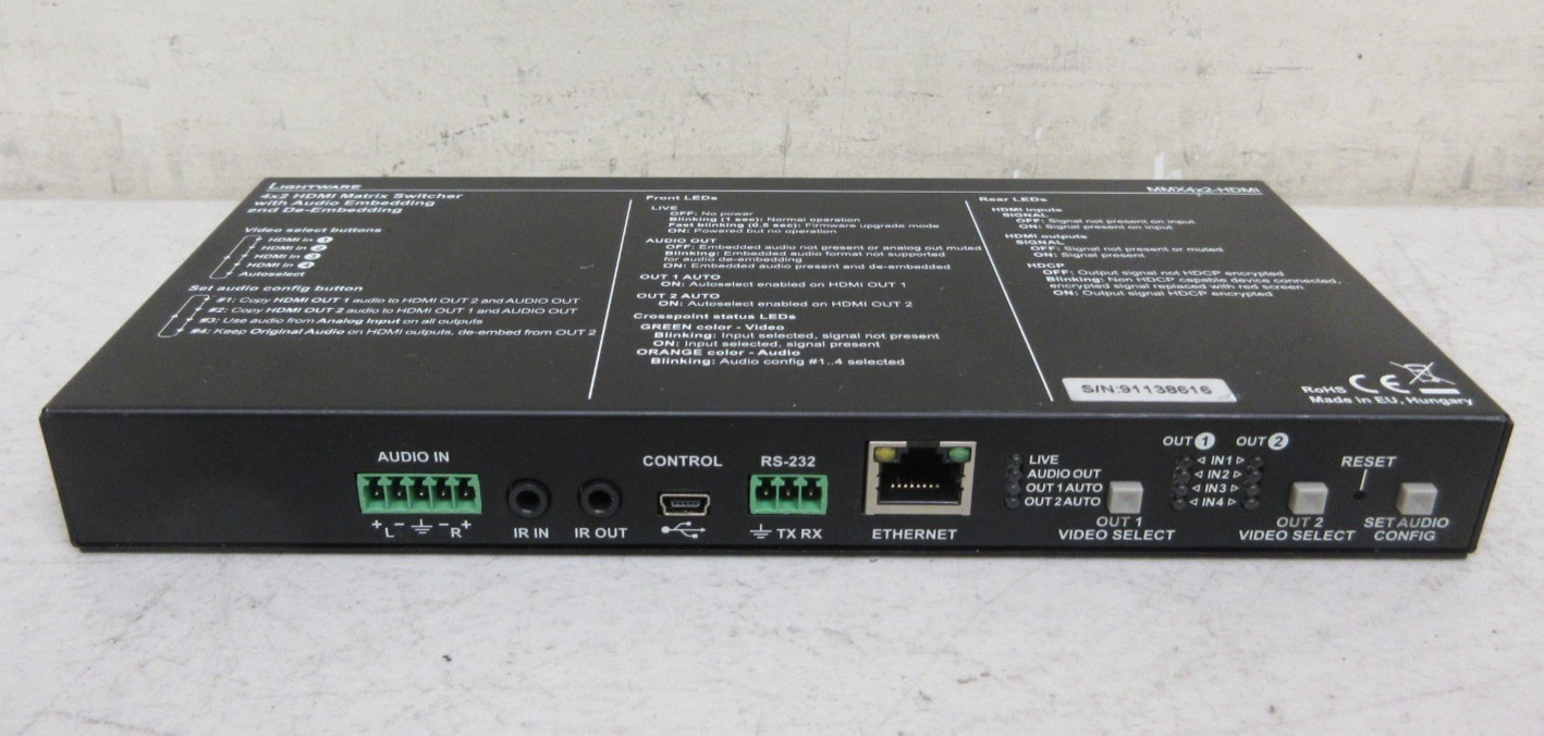 Lightware MMX4x2-HDMI HDMI Matrix Switcher 4x2 HDMI Switch With Audio NO Adapter