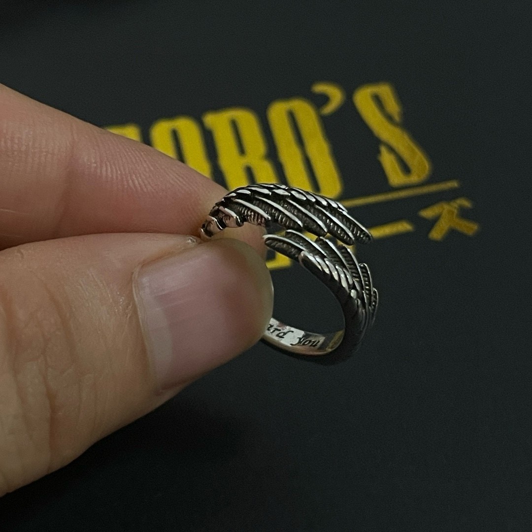 Goro's Luxury Takahashi Native Feather Wing Adjustable Open Ring Silver Goro's Luxury Takahashi Native Feather Wing Adjustable Open Ring Silver