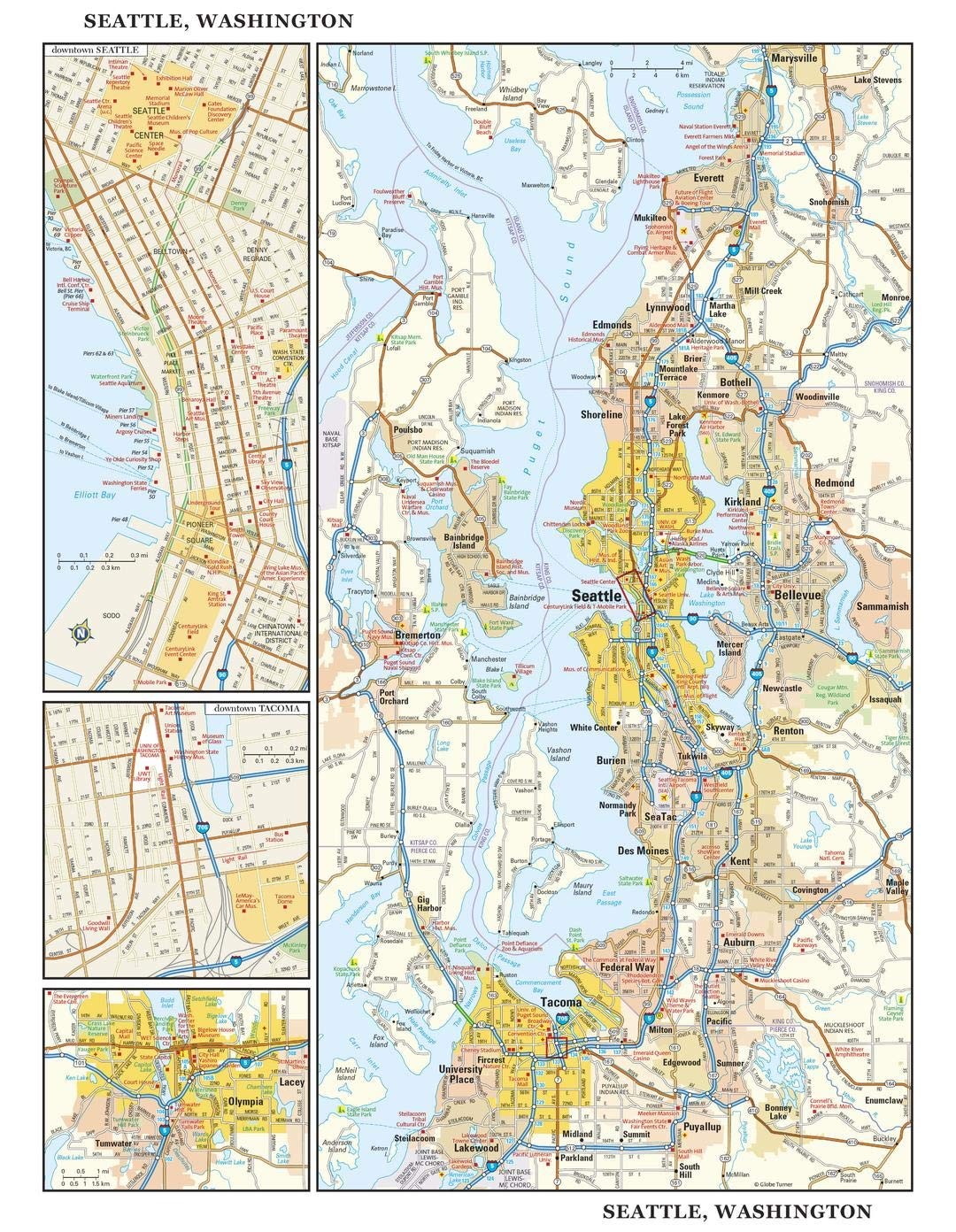 Seattle, Washington Wall Map, large - 22.75\ Seattle, Washington Wall Map, large - 22.75\