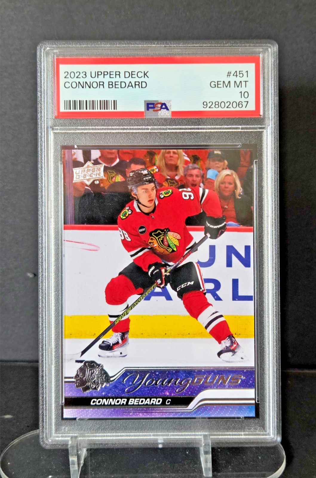 Connor Bedard PSA 10 2023-24 Upper Deck Series 2 Young Guns Rookie RC #451 Connor Bedard PSA 10 2023-24 Upper Deck Series 2 Young Guns Rookie RC #451