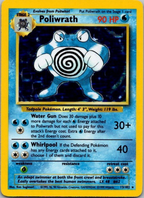 POLIWRATH 13/102 HOLO RARE BASE SET UNLIMITED POKEMON NEAR MINT WOTC 💎 POLIWRATH 13/102 HOLO RARE BASE SET UNLIMITED POKEMON NEAR MINT WOTC 💎
