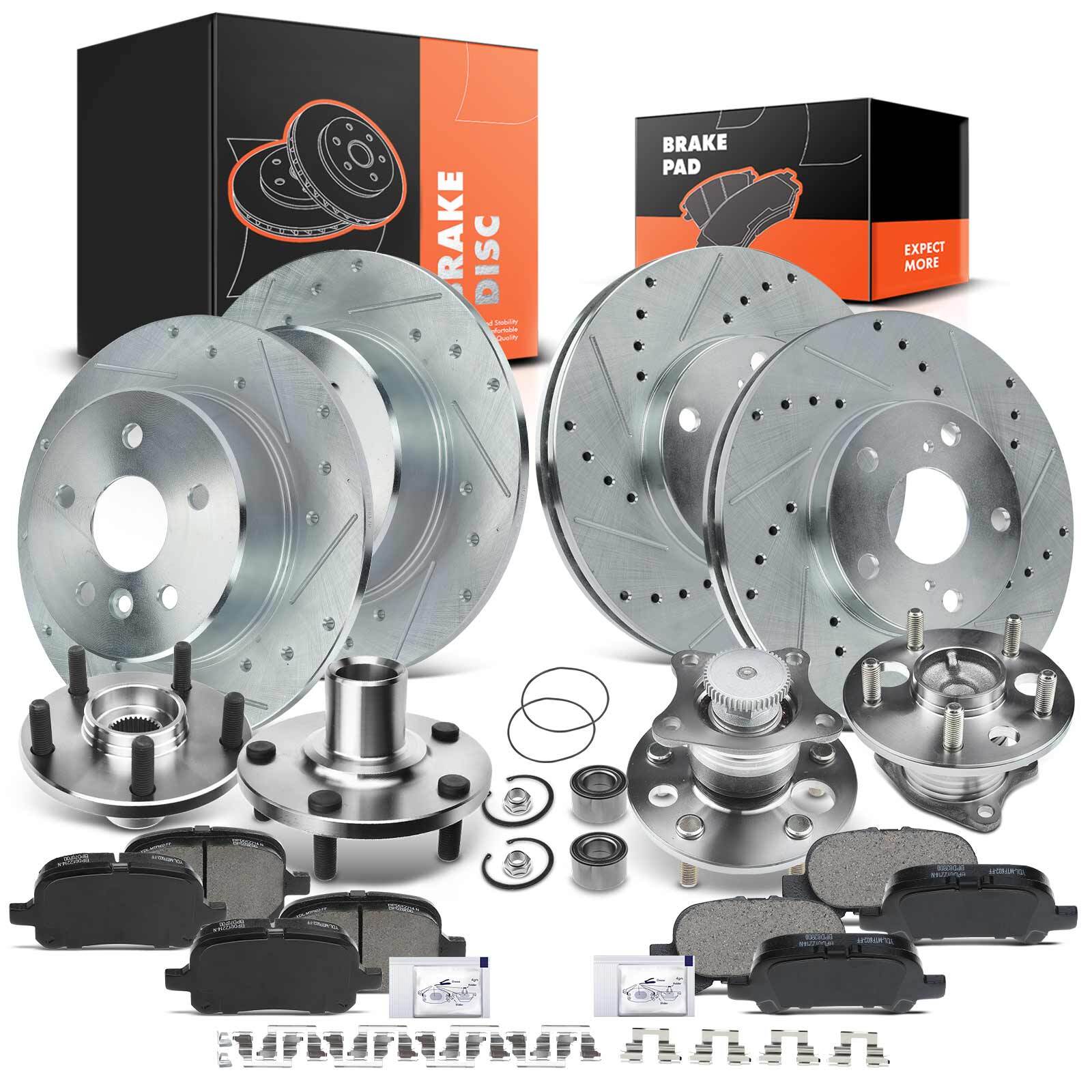 16x Drilled Brake Rotor & Pad + Hub Bearing for Toyota Avalon 00-04 Front & Rear