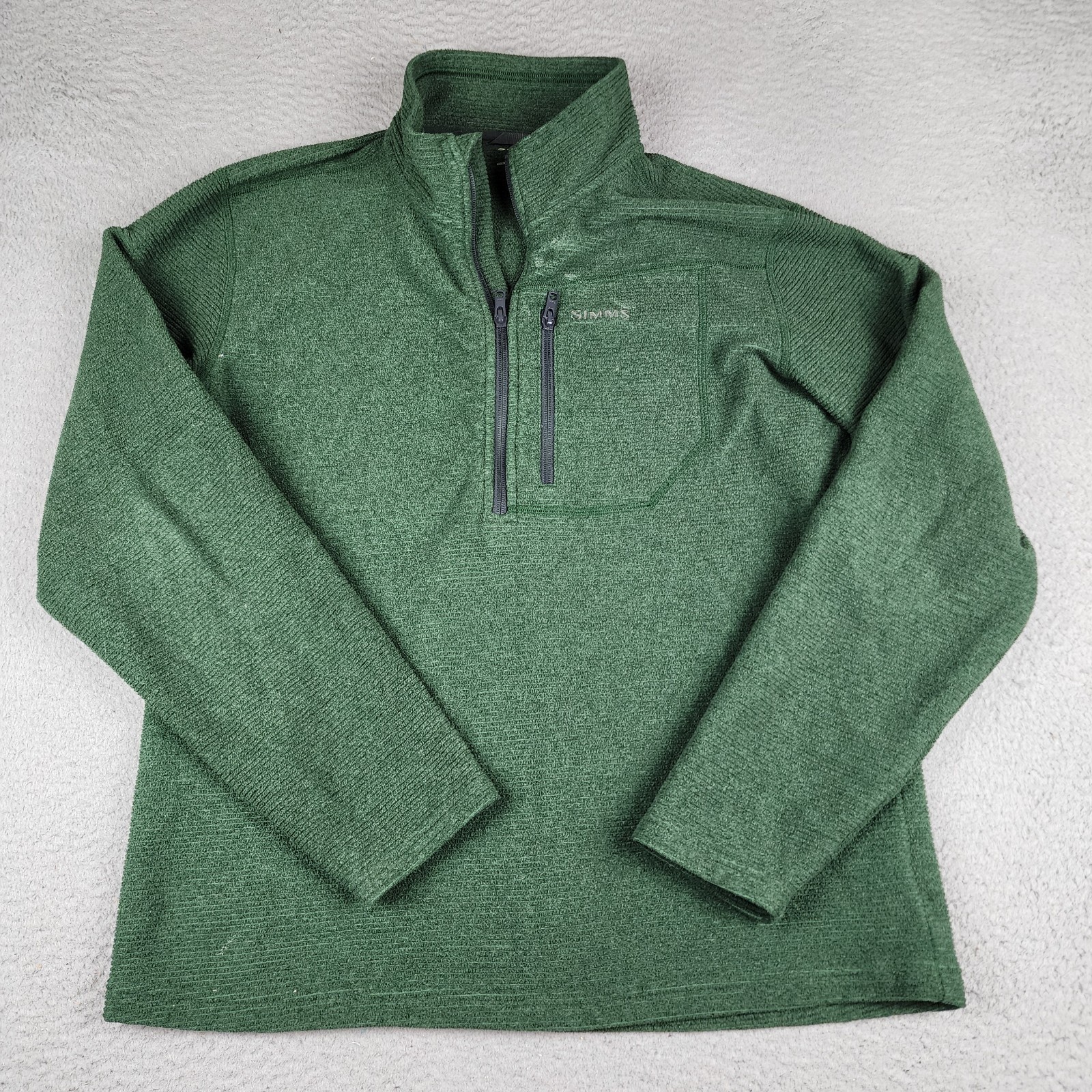 Simms Sweater Mens Medium Green Quarter Zip Pullover Fishing Outdoors