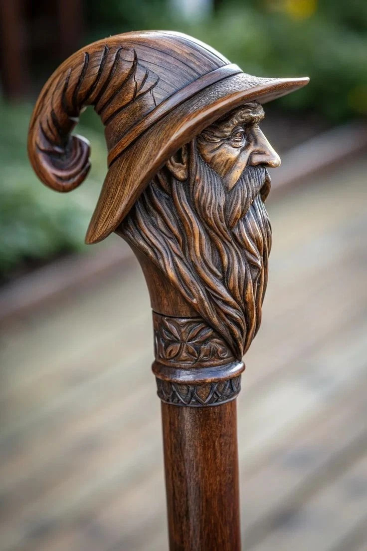 Art-Wooden walking stick hand carved handmade wooden walking cane