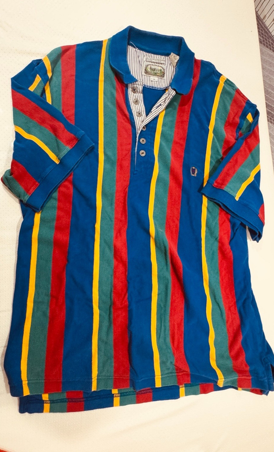 Vintage Siegfried Polo Shirt Men\'s XL Blue Red Green Yellow Vertical Stripe 90s