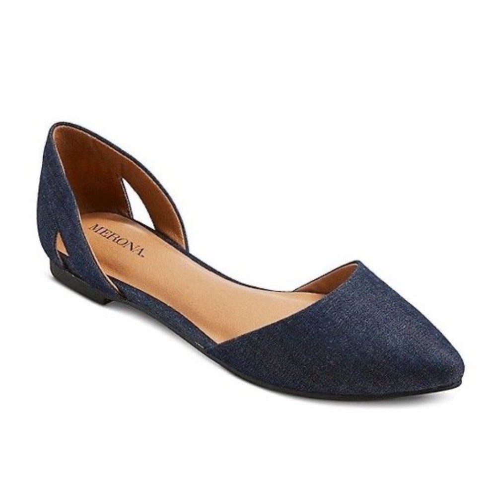 Merona Vintage Y2K Denim Blue Pointed Toe DOrsay Flats Women\'s Size 8