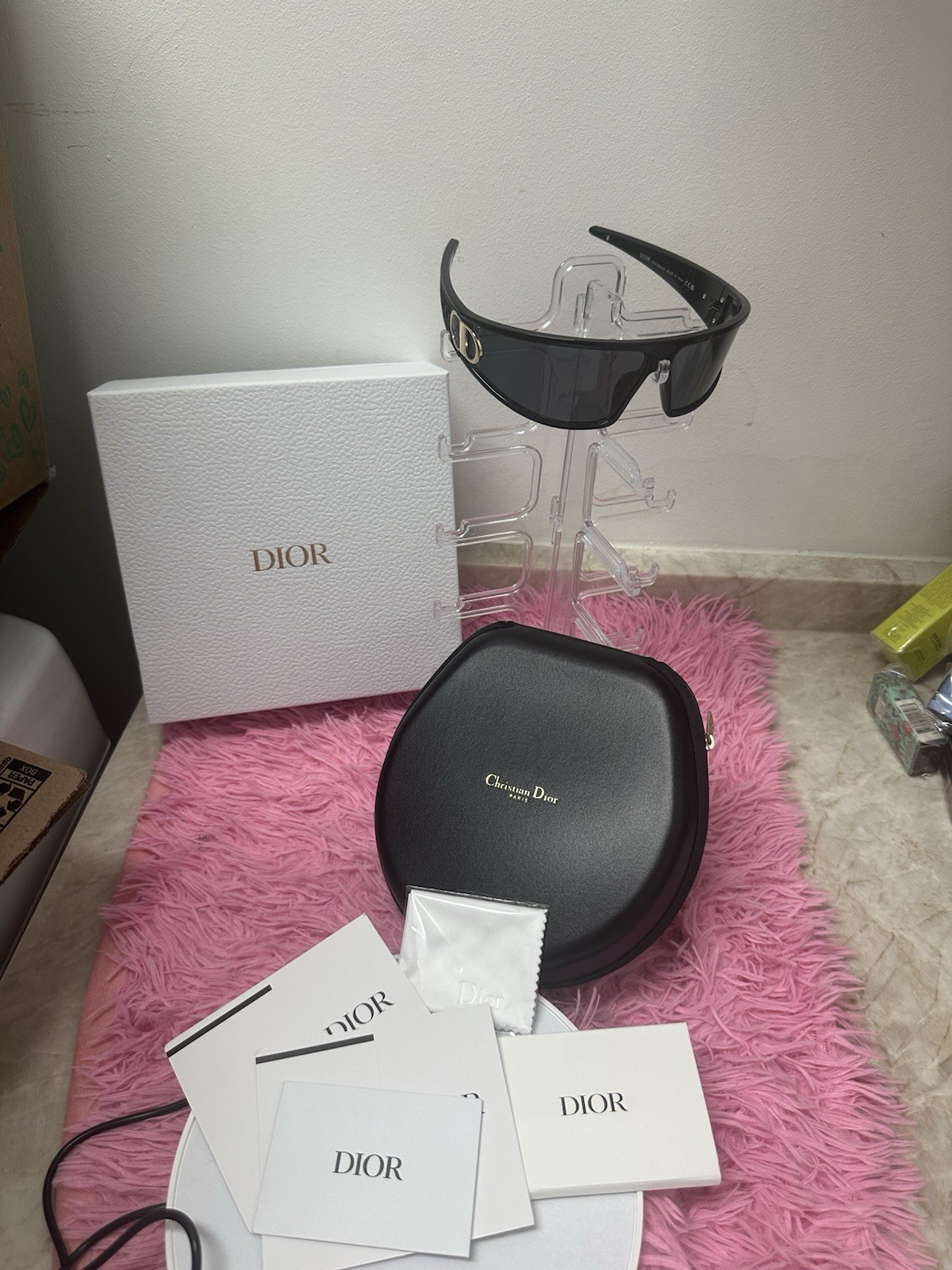 Dior Women’s Shield Sunglasses Black Plastic Frame Gray Tinted Lens Case Box