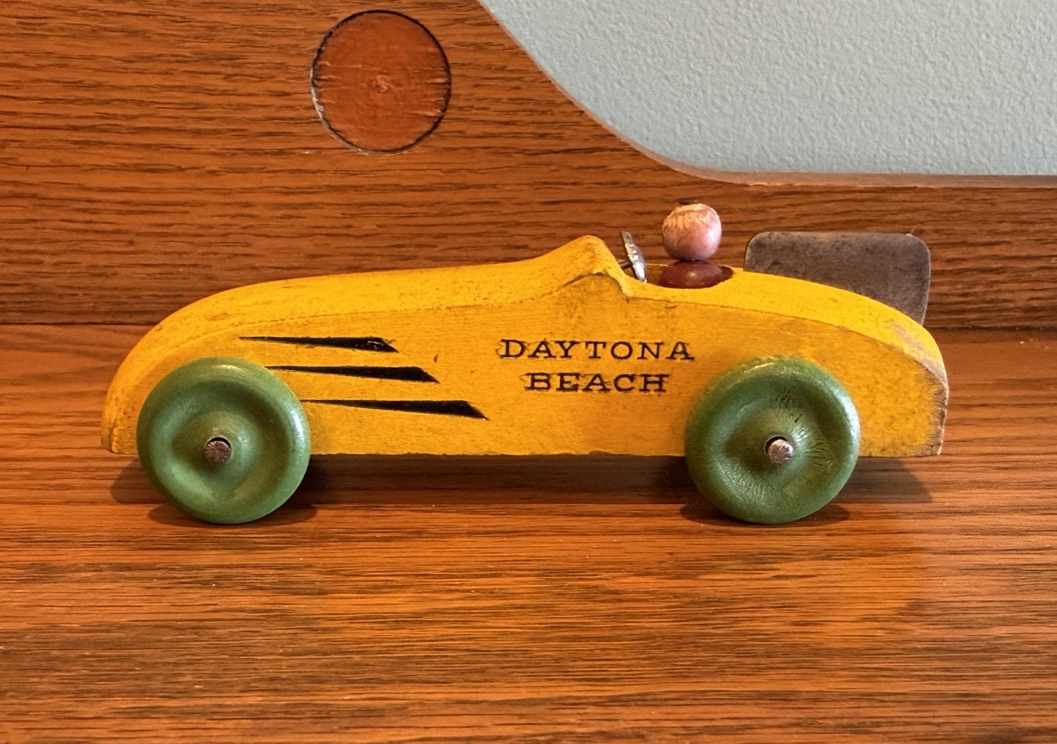 Vintage RARE ‘Daytona Beach’ Wood Advertising Toy Race Car, Strombecker, Wooden