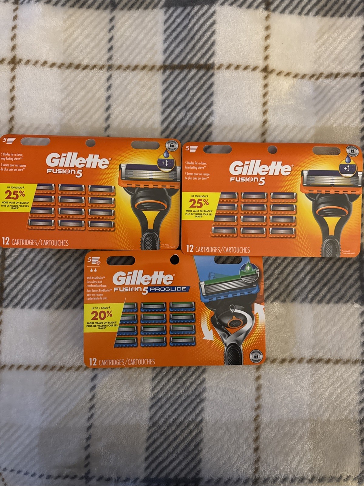 (Lot Of 3) 2x Gillette Fusion5 1x ProGlide Refill 12ct Packs New Factory Sealed