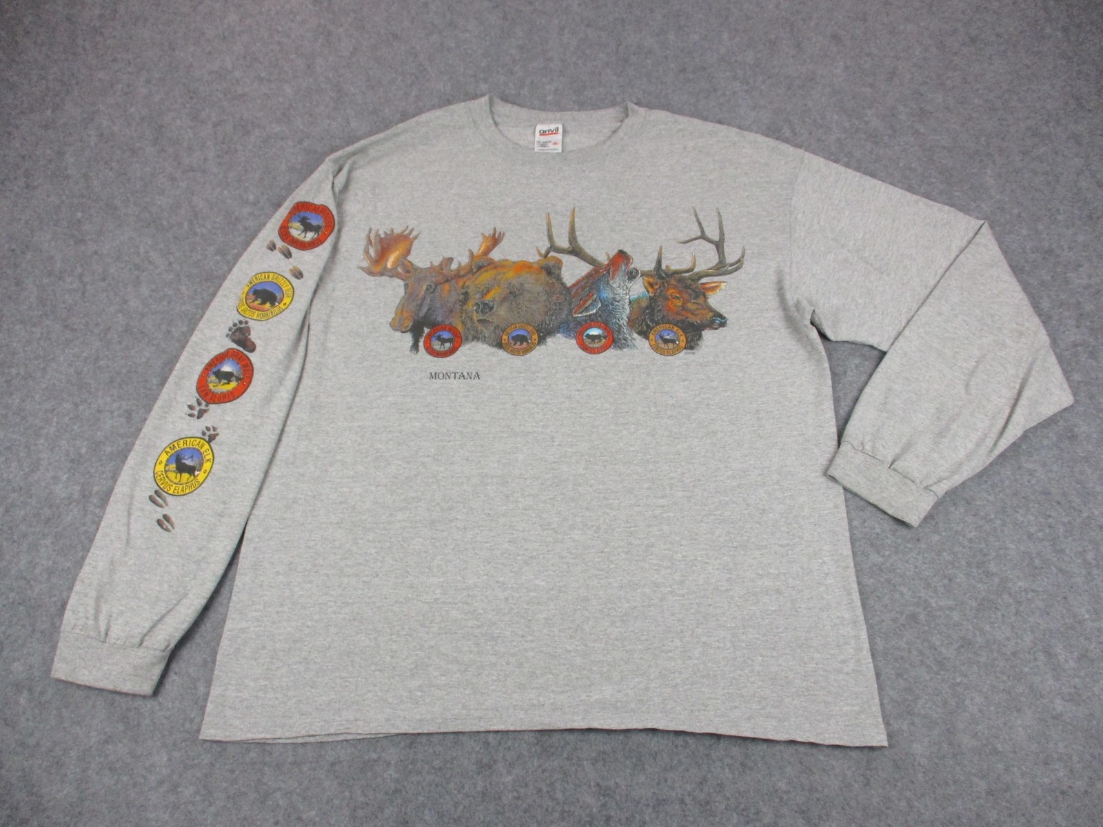 VINTAGE Montana Shirt Mens Extra Large Gray Anvil Wildlife Animals Long Sleeve VINTAGE Montana Shirt Mens Extra Large Gray Anvil Wildlife Animals Long Sleeve