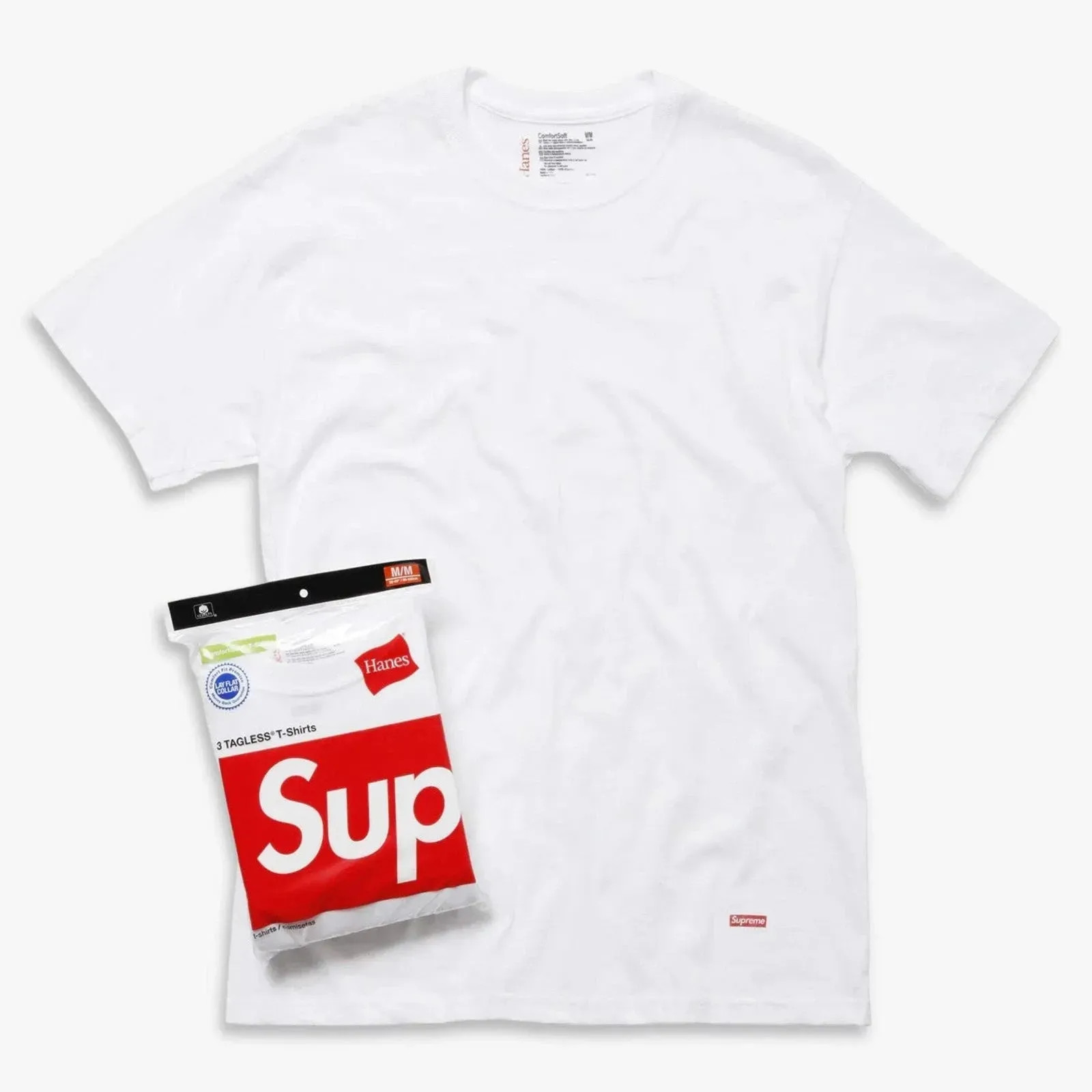 Supreme x Hanes Tagless Tees (Full Pack) White Tee Top Unisex Adult Mens Womens