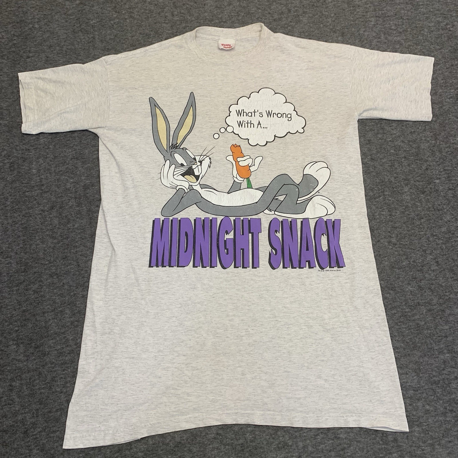 Vintage Looney Tunes 1995 Bugs Bunny Midnight Snack tshirt made IN USA XL LONG Vintage Looney Tunes 1995 Bugs Bunny Midnight Snack tshirt made IN USA XL LONG