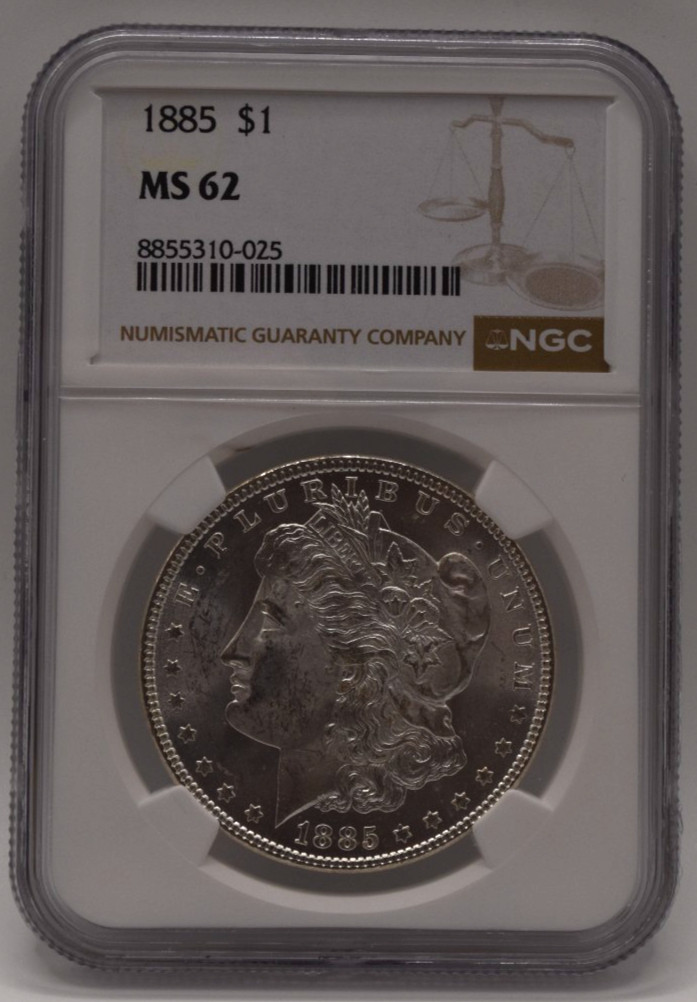 1885 P $1 NGC MS62 United States Morgan Silver One Dollar Nice Example 1885 P $1 NGC MS62 United States Morgan Silver One Dollar Nice Example