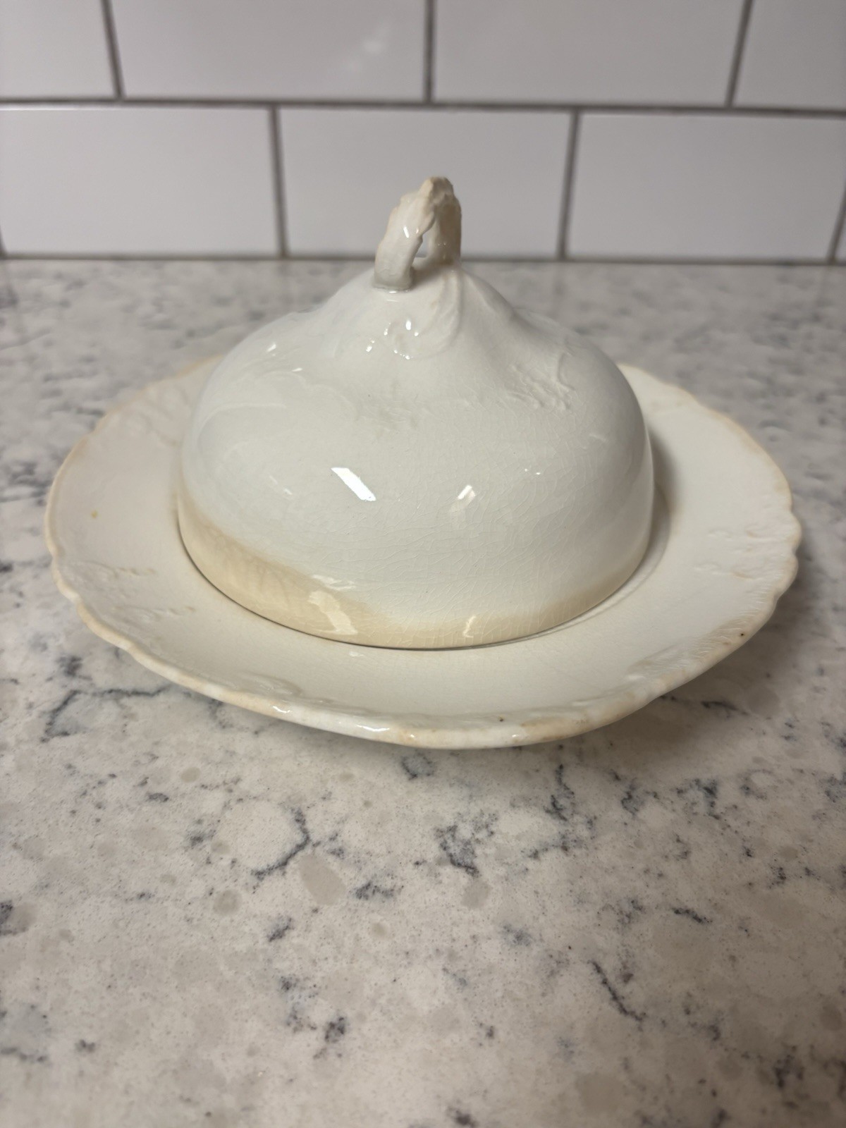 Antique Podmore Walker & Co. Vitreous Earthenware Butter Dome. 1840s Rare