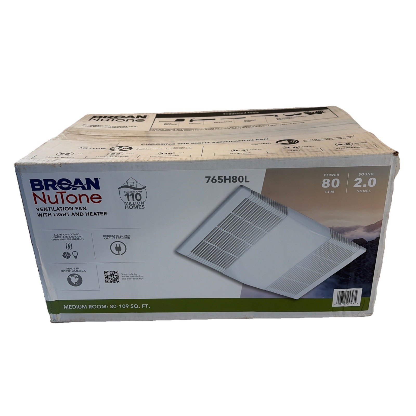 NuTone 765H80L 80 CFM Ceiling Bathroom Exhaust Fan with Light and 1300W Heater NuTone 765H80L 80 CFM Ceiling Bathroom Exhaust Fan with Light and 1300W Heater